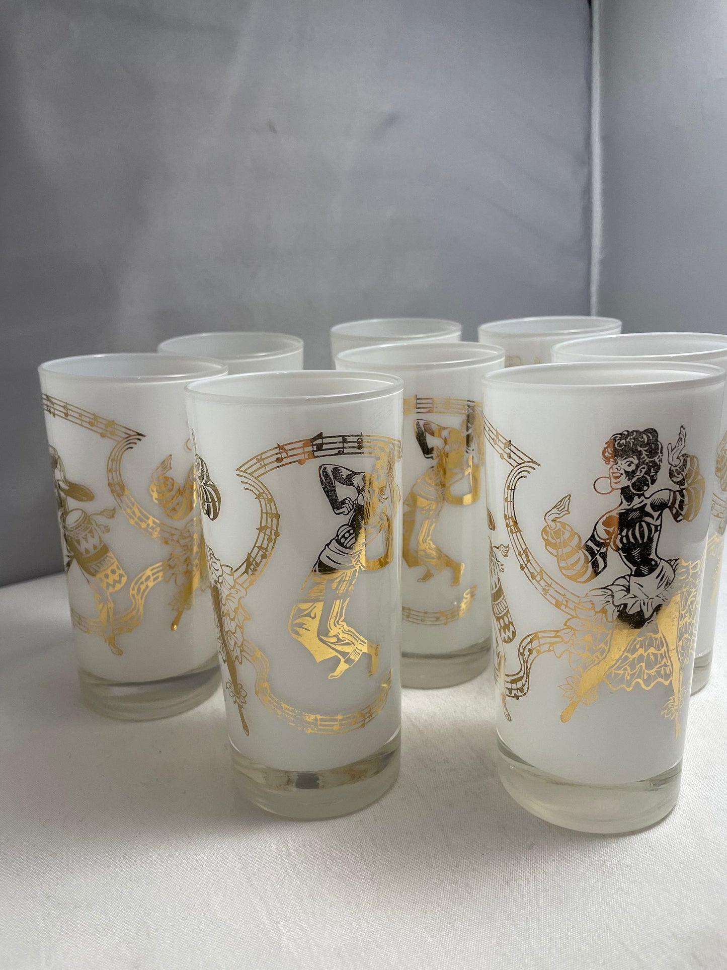 Vintage 1980's Gold & White Mid Century Highball Glasses, Set of 4 (4 sold in store), Kitchen Accessories, Home Decor, Glass Set, Barware