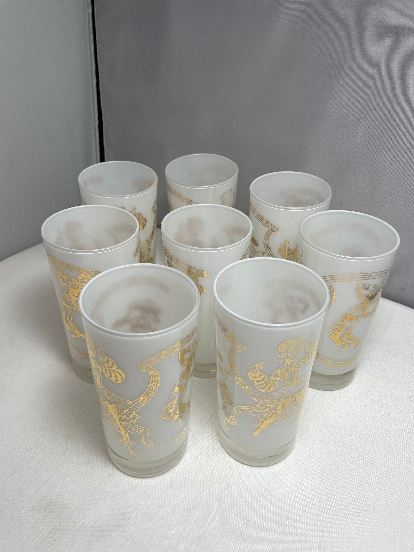 Vintage 1980's Gold & White Mid Century Highball Glasses, Set of 4 (4 sold in store), Kitchen Accessories, Home Decor, Glass Set, Barware