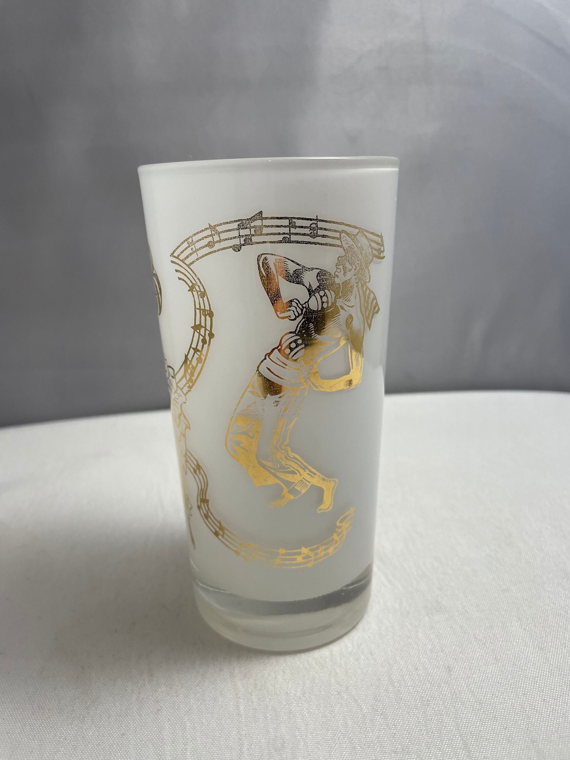 Vintage 1980's Gold & White Mid Century Highball Glasses, Set of 4 (4 sold in store), Kitchen Accessories, Home Decor, Glass Set, Barware