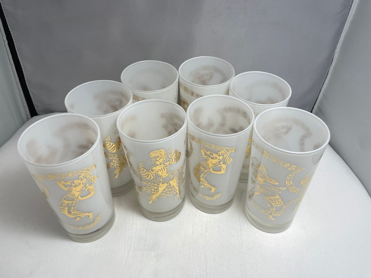 Vintage 1980's Gold & White Mid Century Highball Glasses, Set of 4 (4 sold in store), Kitchen Accessories, Home Decor, Glass Set, Barware
