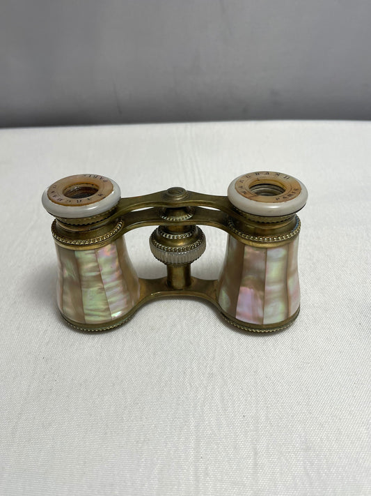 Rare 1890 Mother of Pearl Opera Glasses by LeMaire Paris French Antique, 19th Century Antiques, Gilded Brass