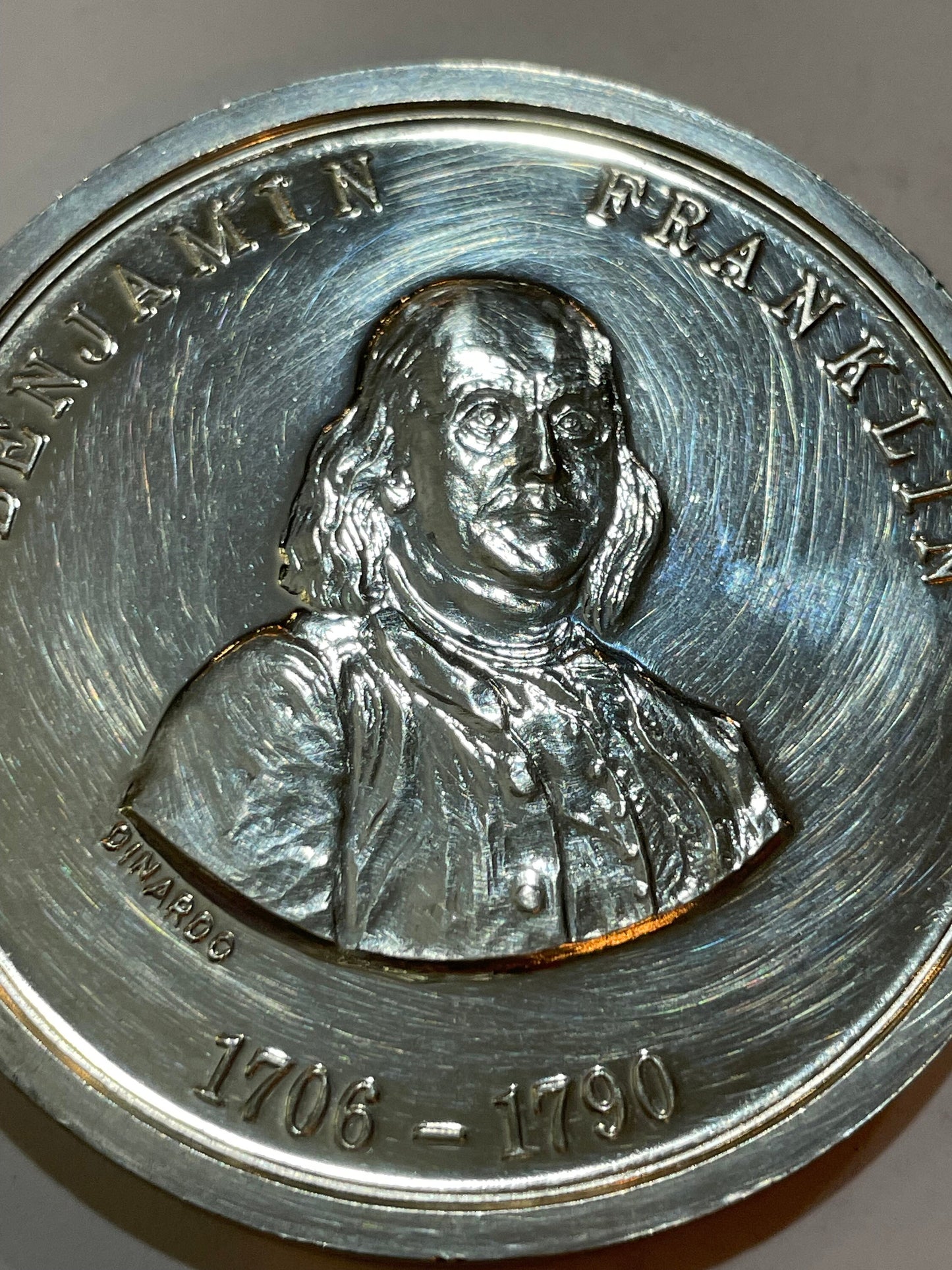 Benjamin Franklin Architect of American Independence Silver Medal, Commemorative Medal, Vintage, Collectible