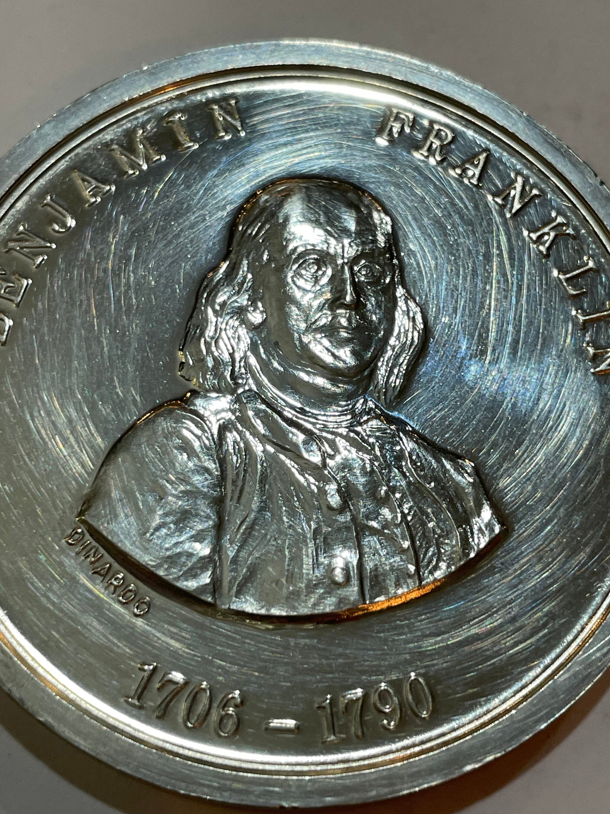 Benjamin Franklin Architect of American Independence Silver Medal, Commemorative Medal, Vintage, Collectible