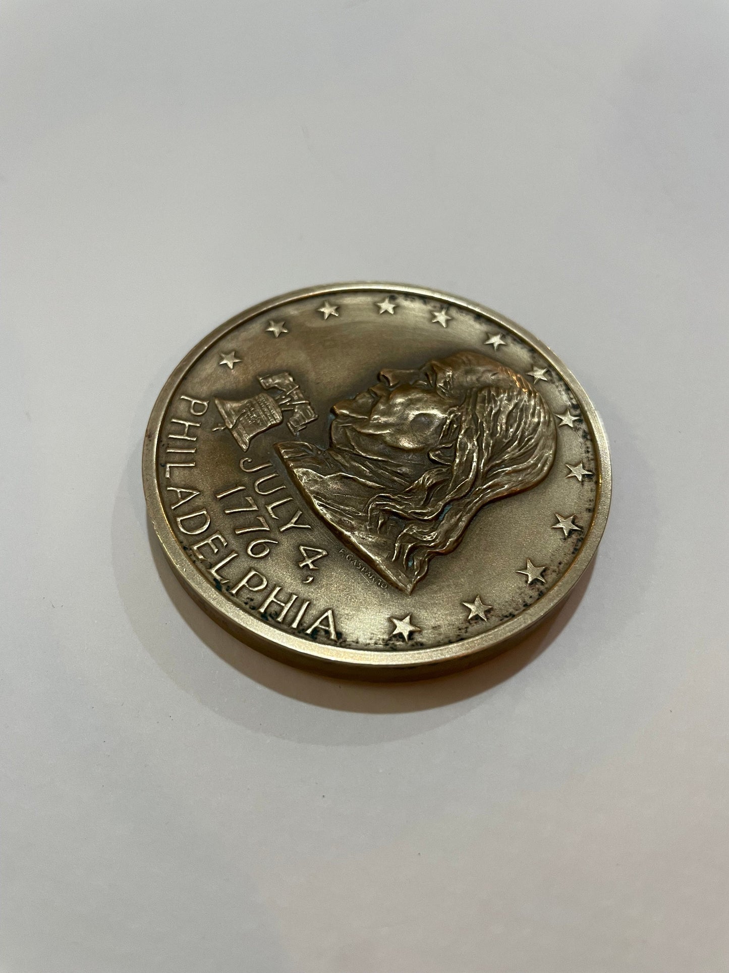 Benjamin Franklin Portrait on Bronze Medal, Vintage 1976, Philadelphia Bicentennial, Liberty Bell, Bald Eagle, July 4 1776
