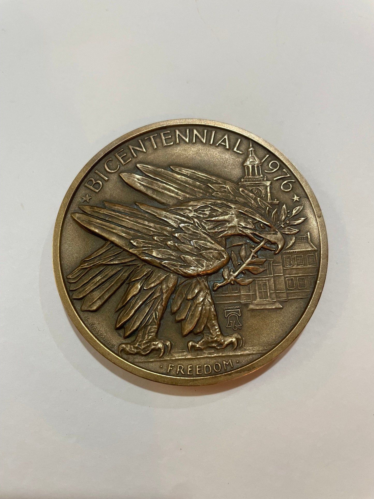Benjamin Franklin Portrait on Bronze Medal, Vintage 1976, Philadelphia Bicentennial, Liberty Bell, Bald Eagle, July 4 1776
