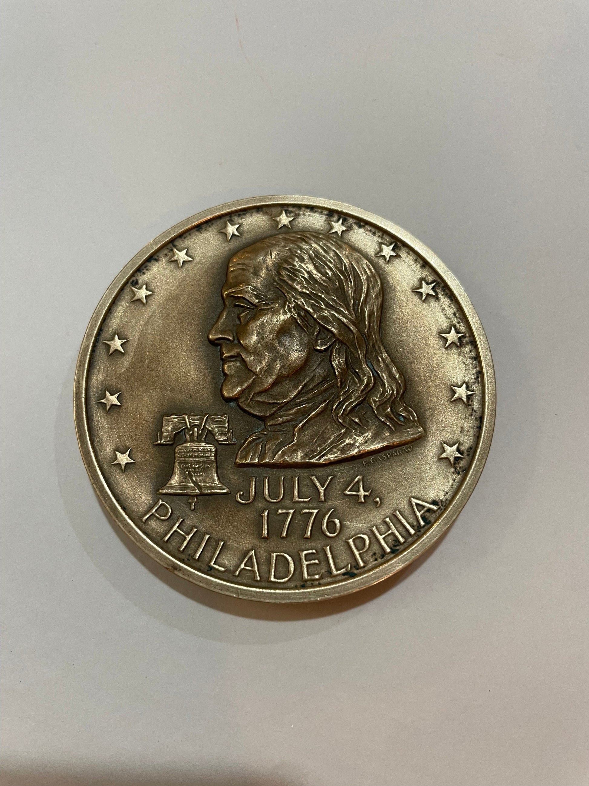 Benjamin Franklin Portrait on Bronze Medal, Vintage 1976, Philadelphia Bicentennial, Liberty Bell, Bald Eagle, July 4 1776