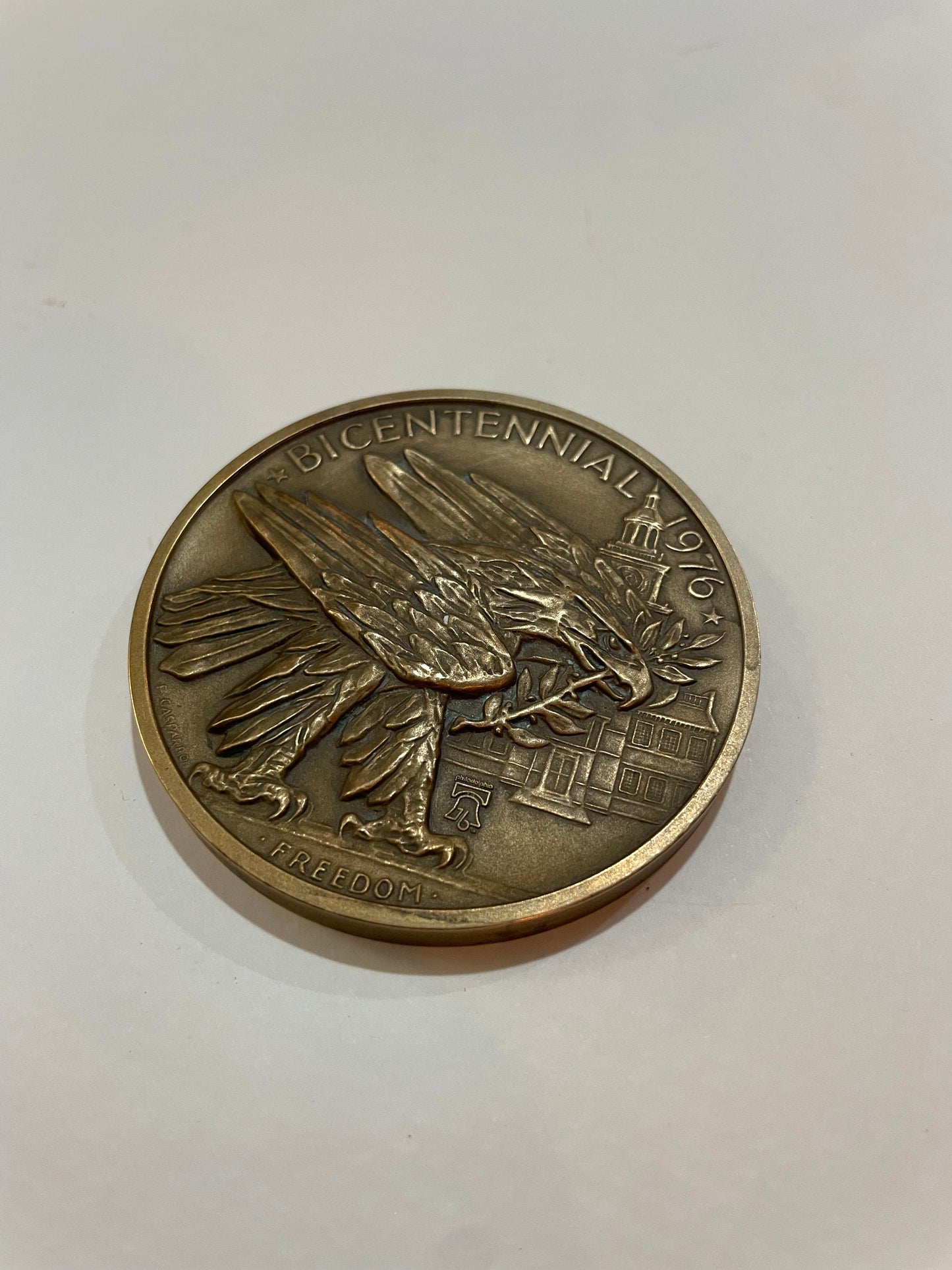 Benjamin Franklin Portrait on Bronze Medal, Vintage 1976, Philadelphia Bicentennial, Liberty Bell, Bald Eagle, July 4 1776