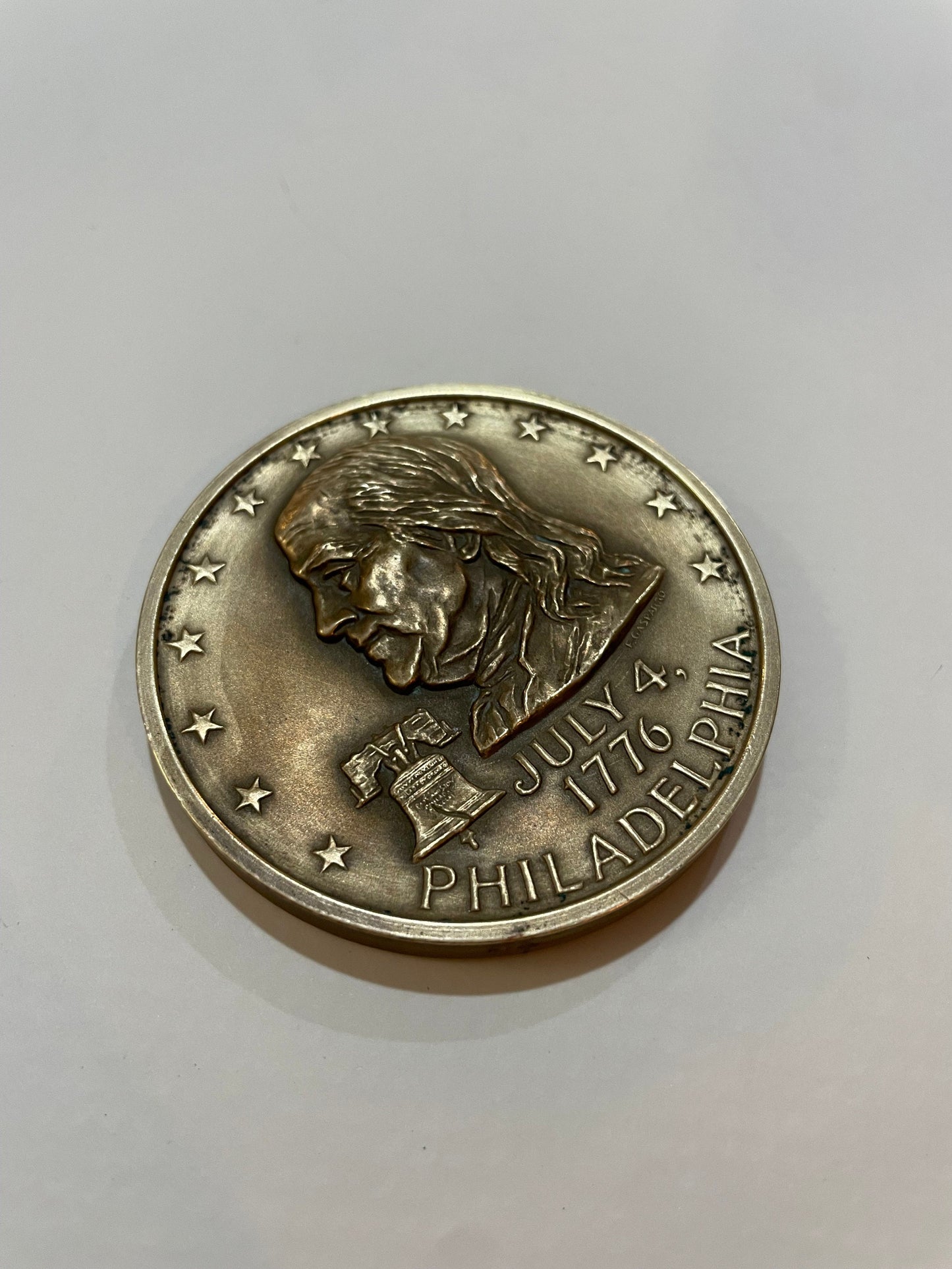 Benjamin Franklin Portrait on Bronze Medal, Vintage 1976, Philadelphia Bicentennial, Liberty Bell, Bald Eagle, July 4 1776