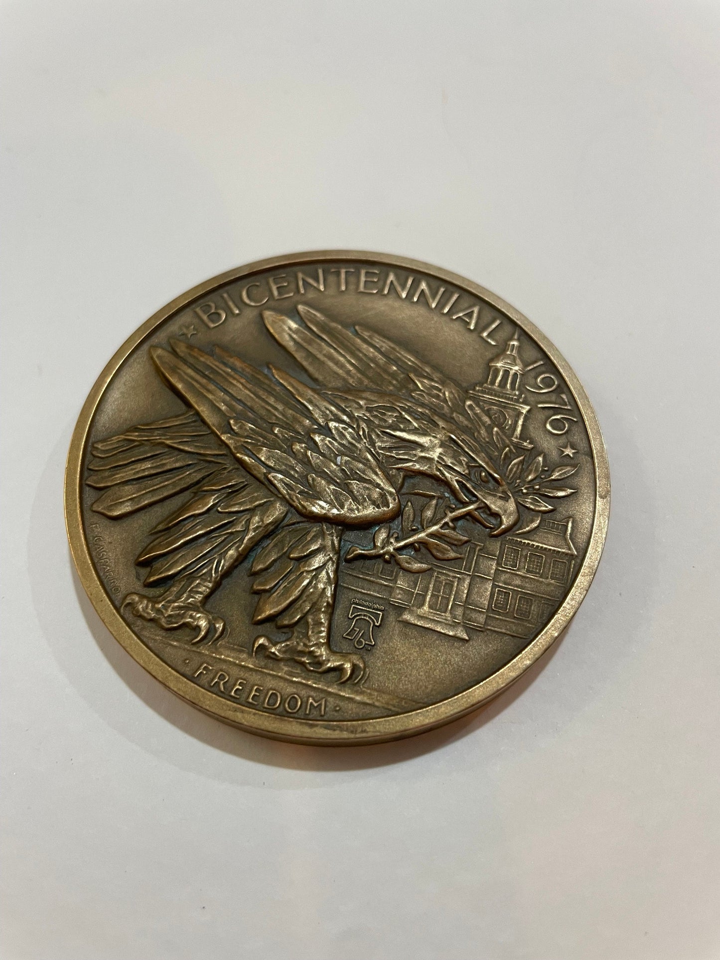 Benjamin Franklin Portrait on Bronze Medal, Vintage 1976, Philadelphia Bicentennial, Liberty Bell, Bald Eagle, July 4 1776