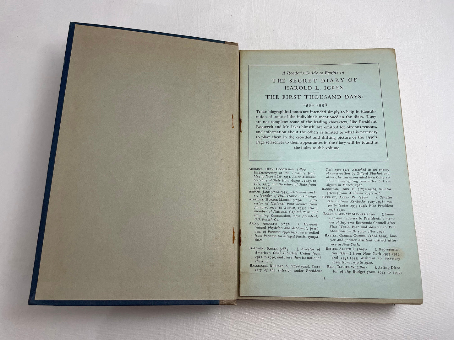 The Secret Diary of Harold L. Ickes, Volume I, The First Thousand Days, 1933-1936, Simon and Schuster