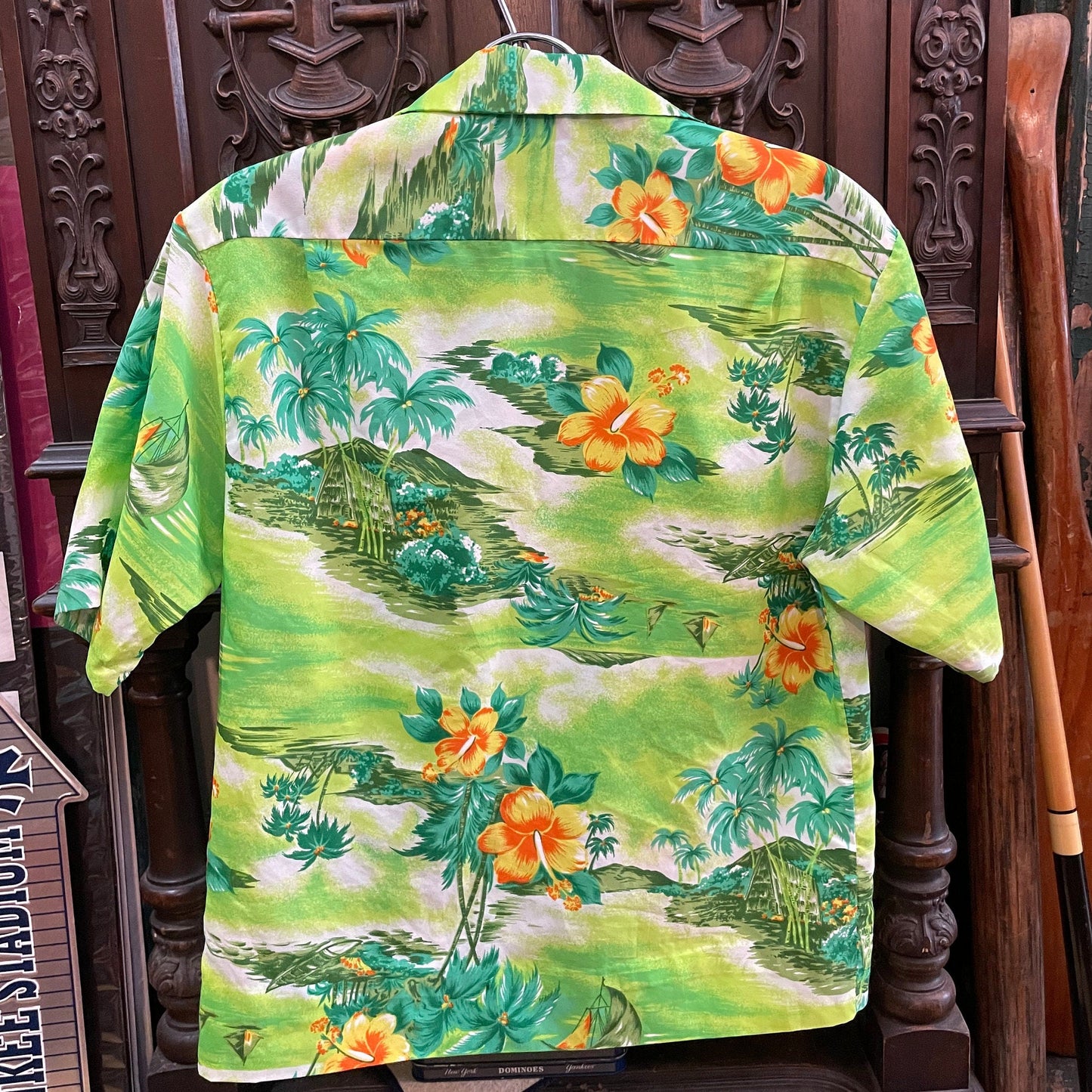 Vintage Pomare Tahiti Hawaiian Shirt Bright Colorful Hibiscus Print