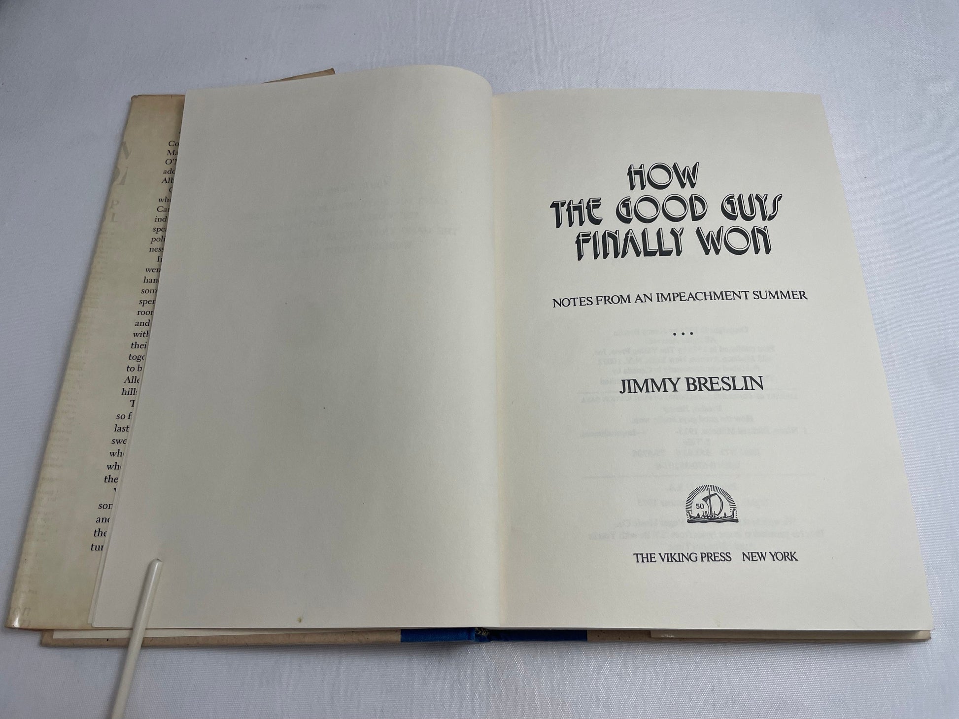 How The Good Guys Finally One Notes from an Impeachment Summer by Jimmy Breslin, 1975 First Edition, Political Novel