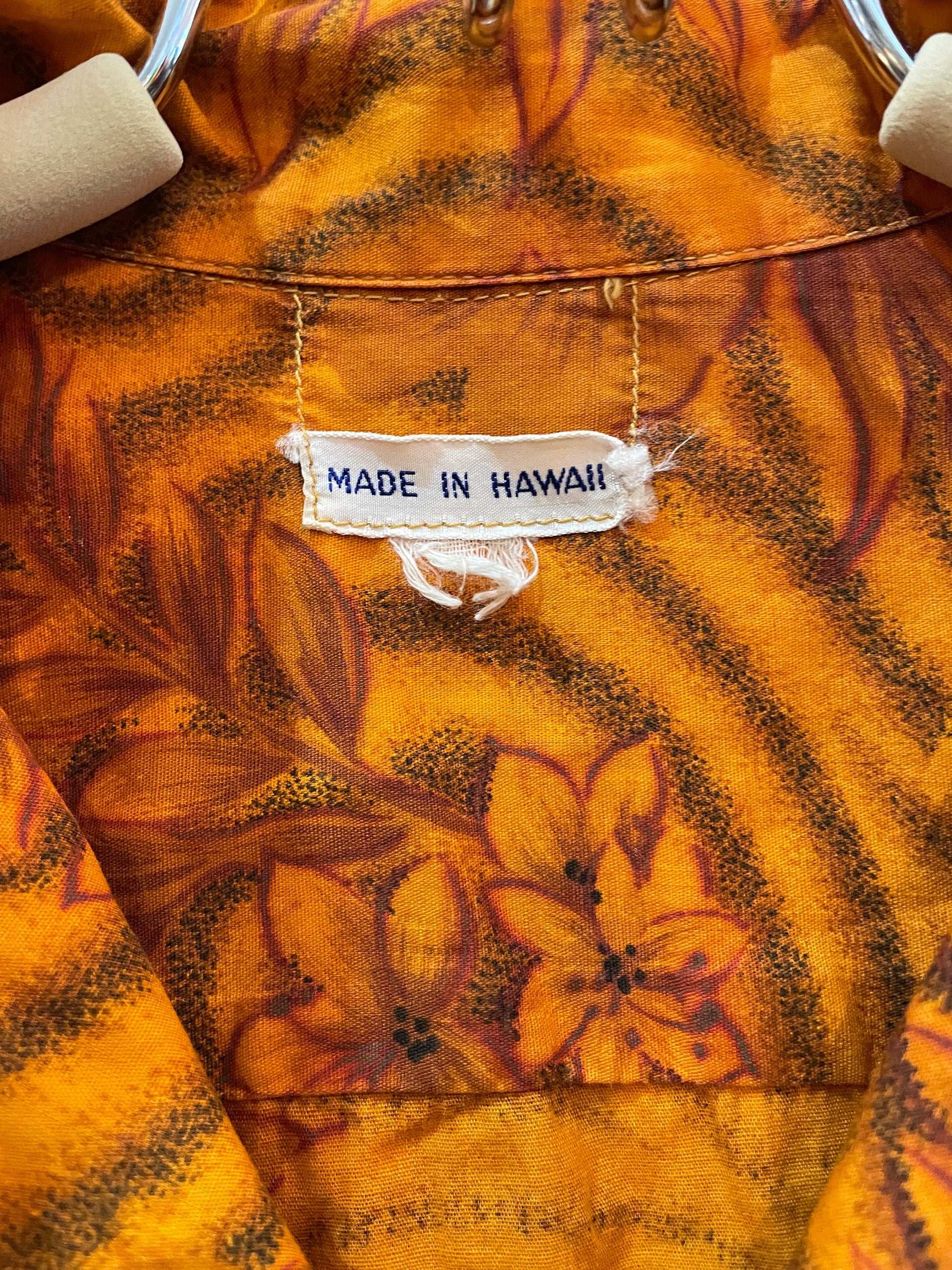 Vintage Orange and Brown Floral Hawaiian Shirt Made in Hawaii, Hawaiian Shirt, Button Down Shirt, Vintage Clothing