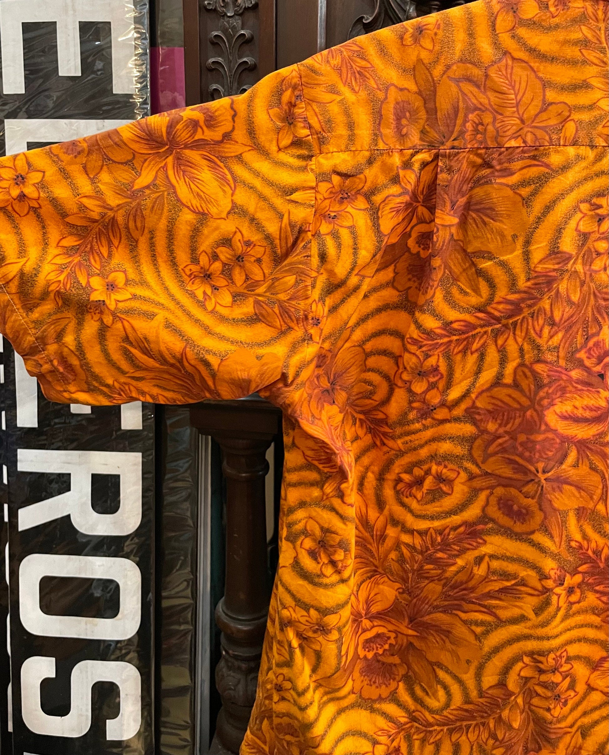 Vintage Orange and Brown Floral Hawaiian Shirt Made in Hawaii, Hawaiian Shirt, Button Down Shirt, Vintage Clothing