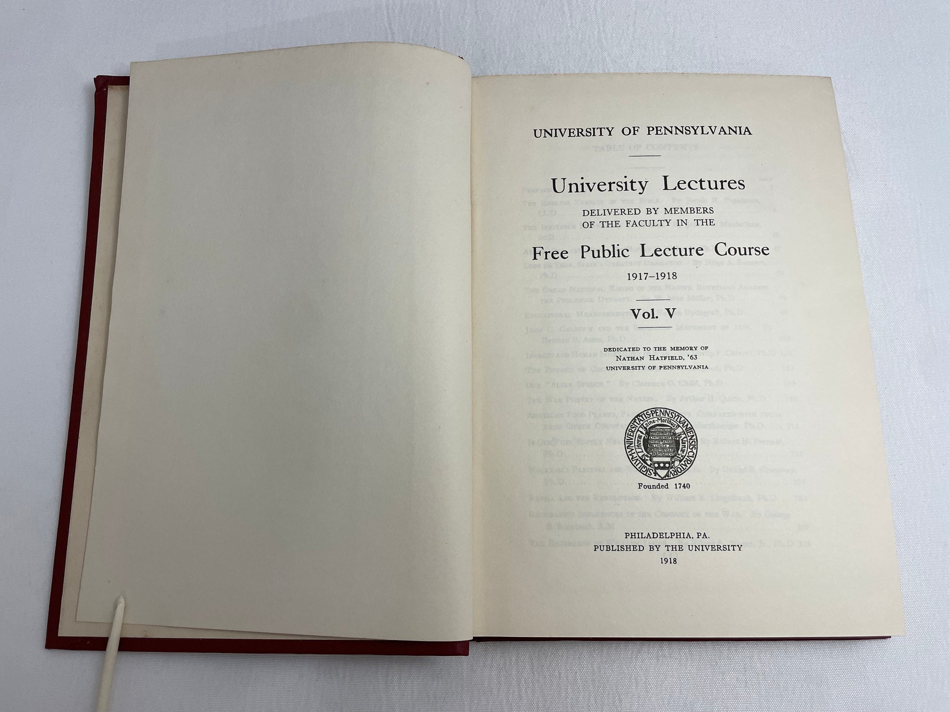 University of Pennsylvania, University Lectures, Free Public Lecture Course, 1917-1918 Volume V