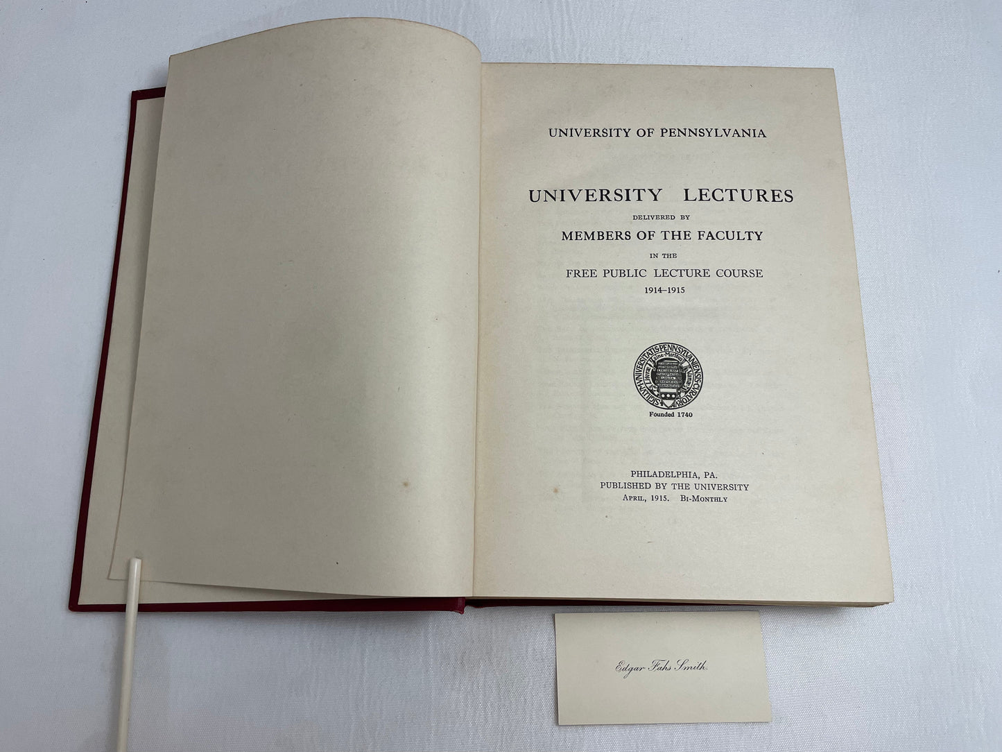 University of Pennsylvania, University Lectures, Free Public Lecture Course, 1914-1915