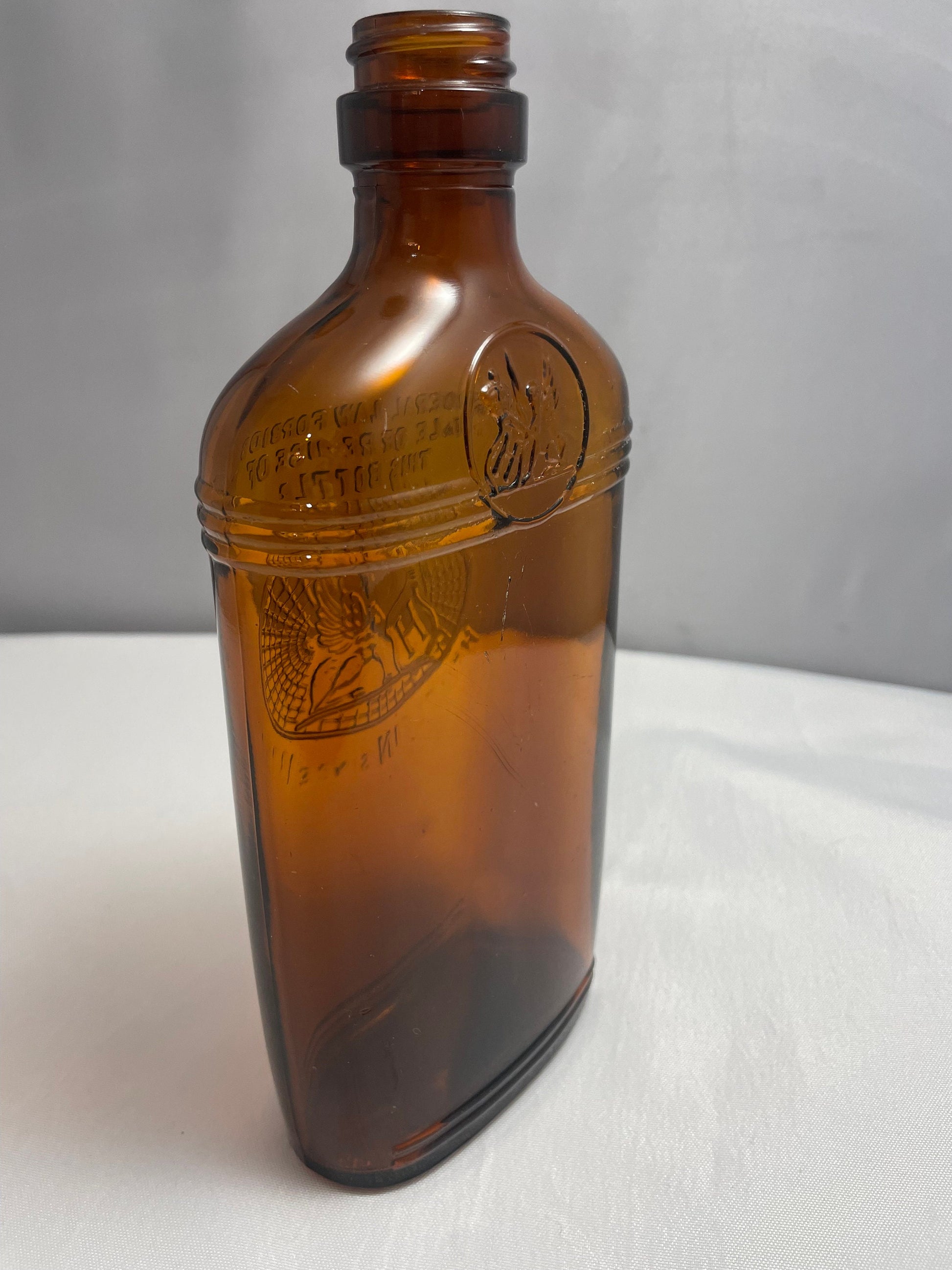 Vintage 1960's Brown Glass Bottle, Heublein Since 1875, Federal Law Forbids Sale or Re-Use of This Bottle, Decanter, Collectible Glass