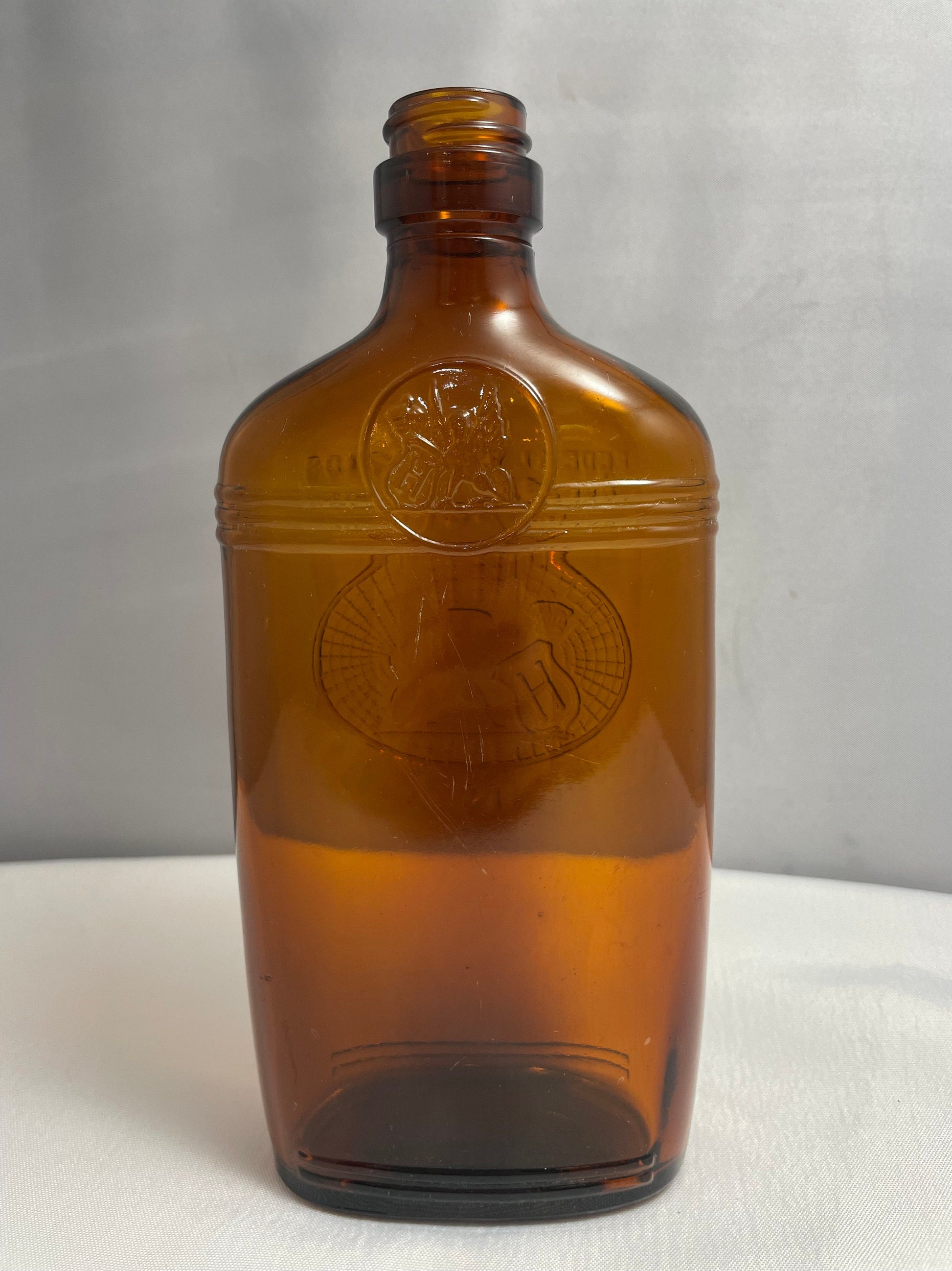 Vintage 1960's Brown Glass Bottle, Heublein Since 1875, Federal Law Forbids Sale or Re-Use of This Bottle, Decanter, Collectible Glass