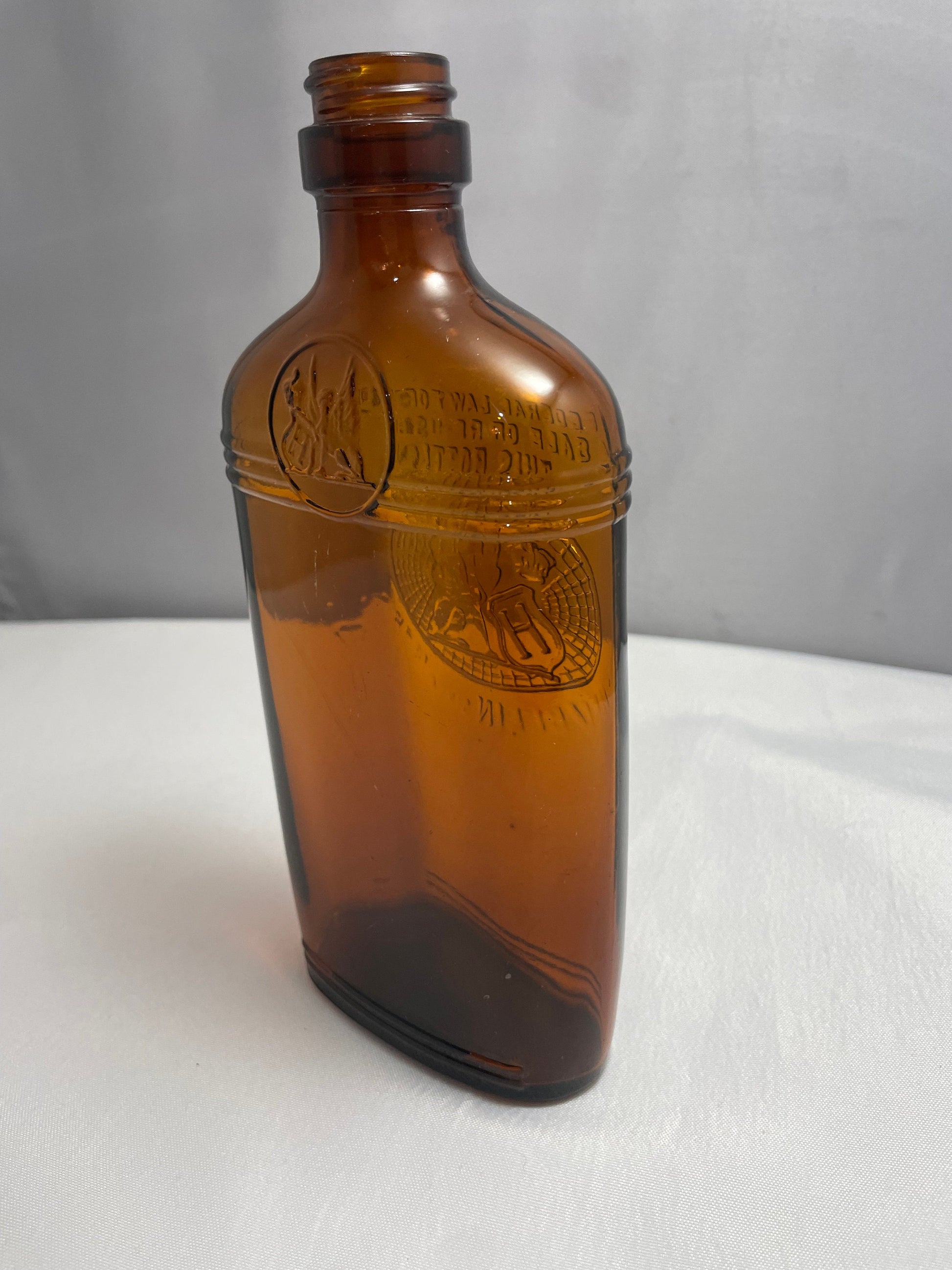 Vintage 1960's Brown Glass Bottle, Heublein Since 1875, Federal Law Forbids Sale or Re-Use of This Bottle, Decanter, Collectible Glass