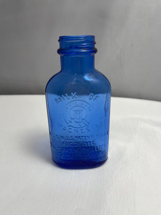 Antique 1930's Milk of Magnesia Chas.H.Phillips Chemical Company Glenbrook, Conn. Blue Glass, Collectible Glassware