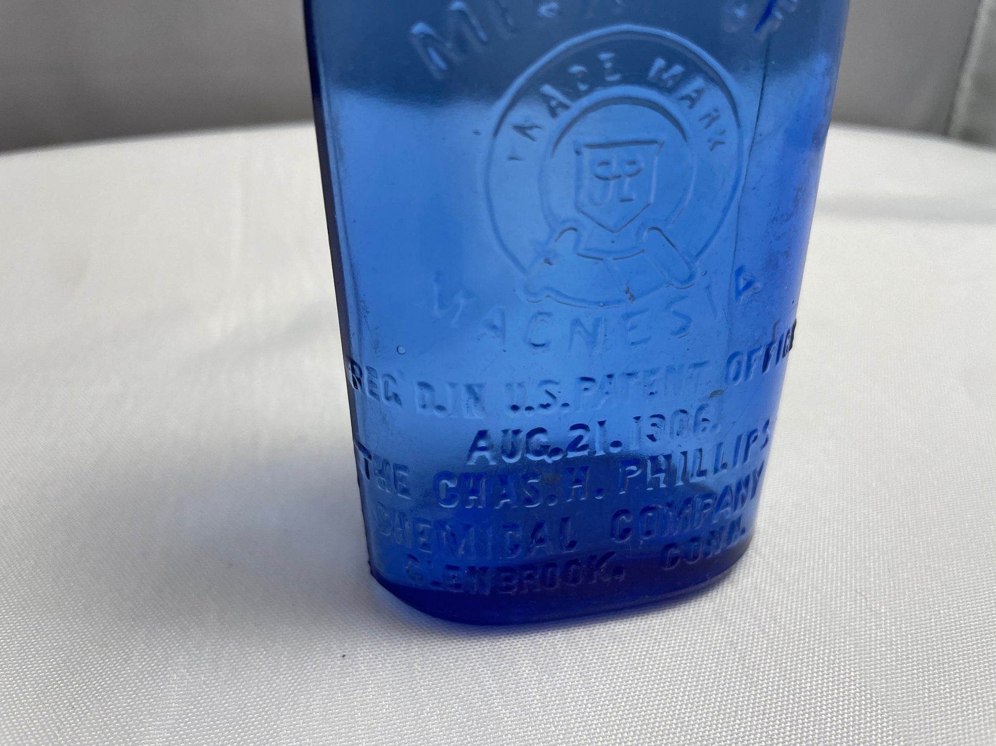 Antique 1930's Milk of Magnesia Chas.H.Phillips Chemical Company Glenbrook, Conn. Blue Glass, Collectible Glassware