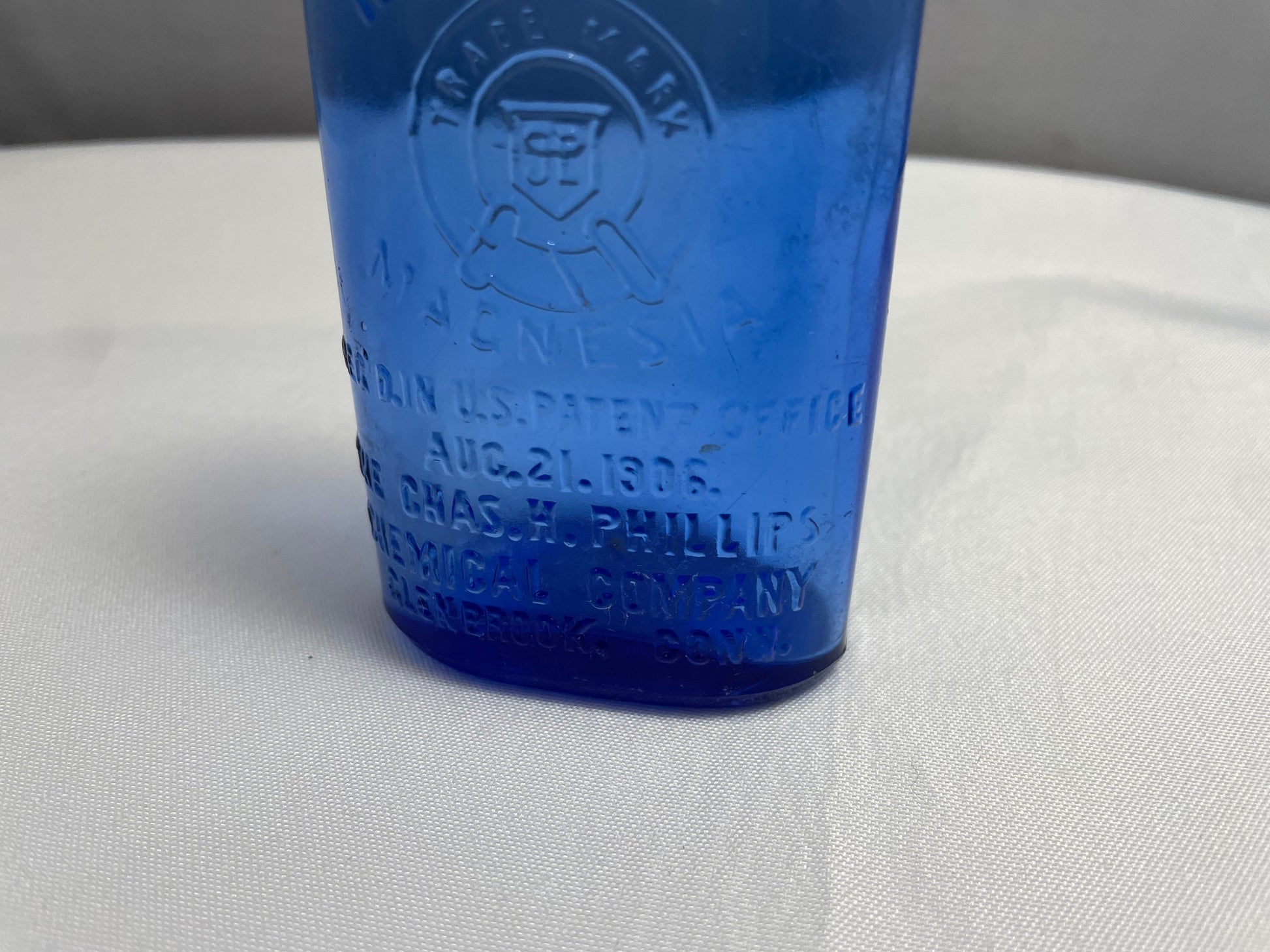 Antique 1930's Milk of Magnesia Chas.H.Phillips Chemical Company Glenbrook, Conn. Blue Glass, Collectible Glassware