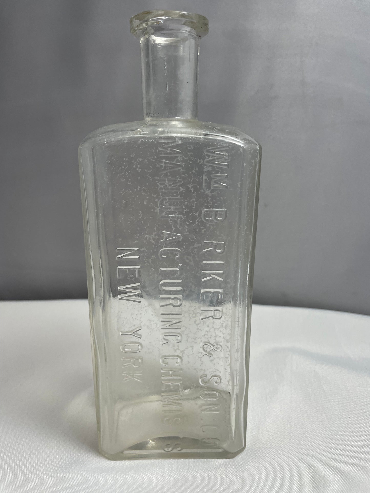 Vintage Clear Glass Bottle, WM B. River & Son CO. Manufacturing Chemists New York, Collectible Glass, Home Decor, Antique Glass, Late 1800's