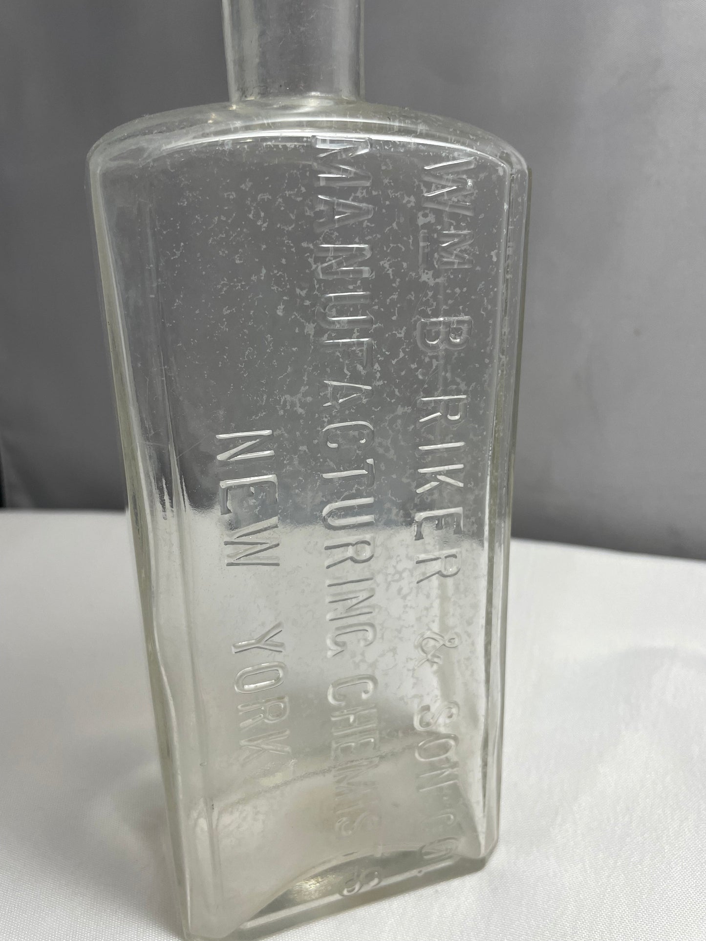 Vintage Clear Glass Bottle, WM B. River & Son CO. Manufacturing Chemists New York, Collectible Glass, Home Decor, Antique Glass, Late 1800's