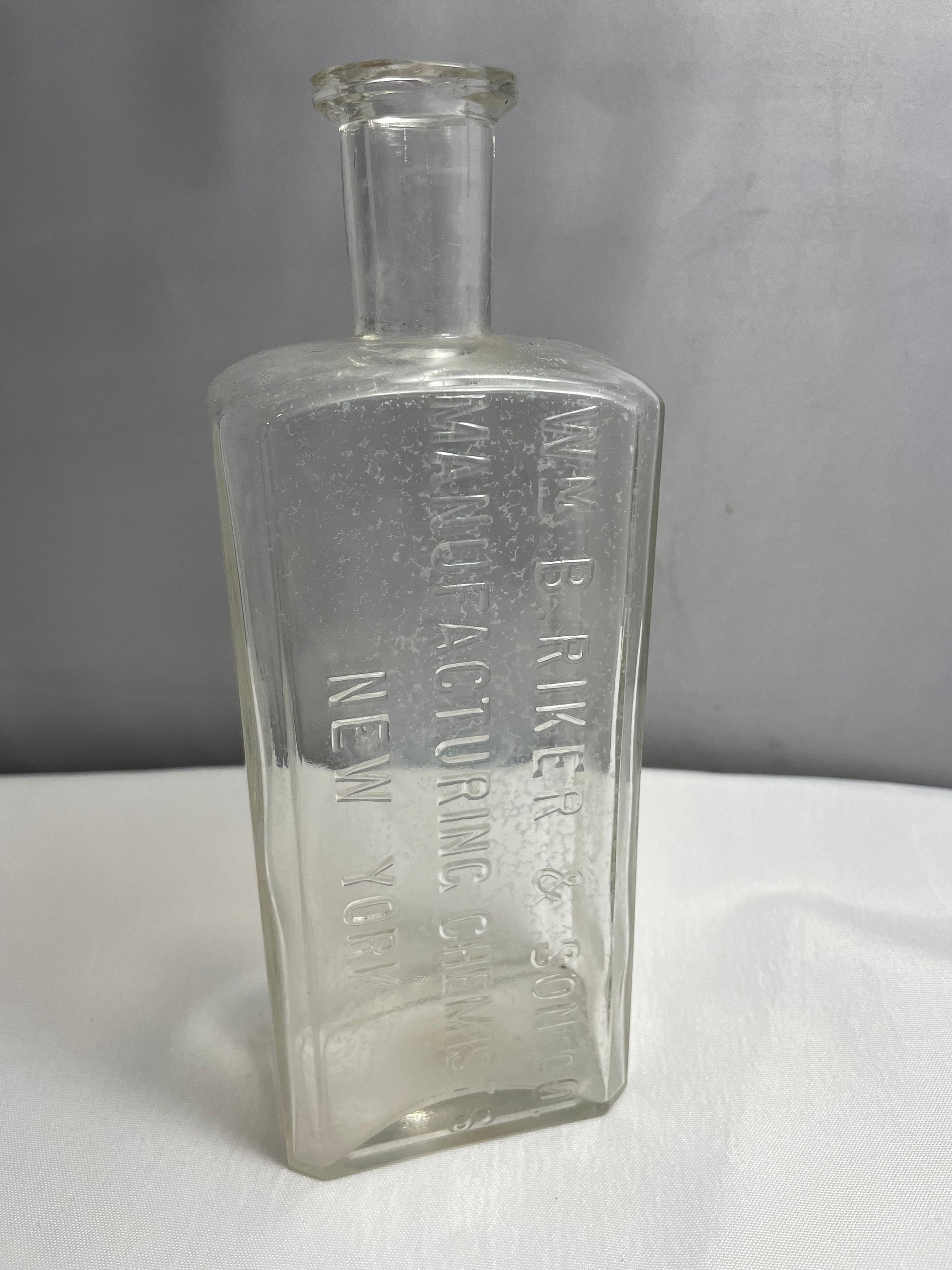 Vintage Clear Glass Bottle, WM B. River & Son CO. Manufacturing Chemists New York, Collectible Glass, Home Decor, Antique Glass, Late 1800's