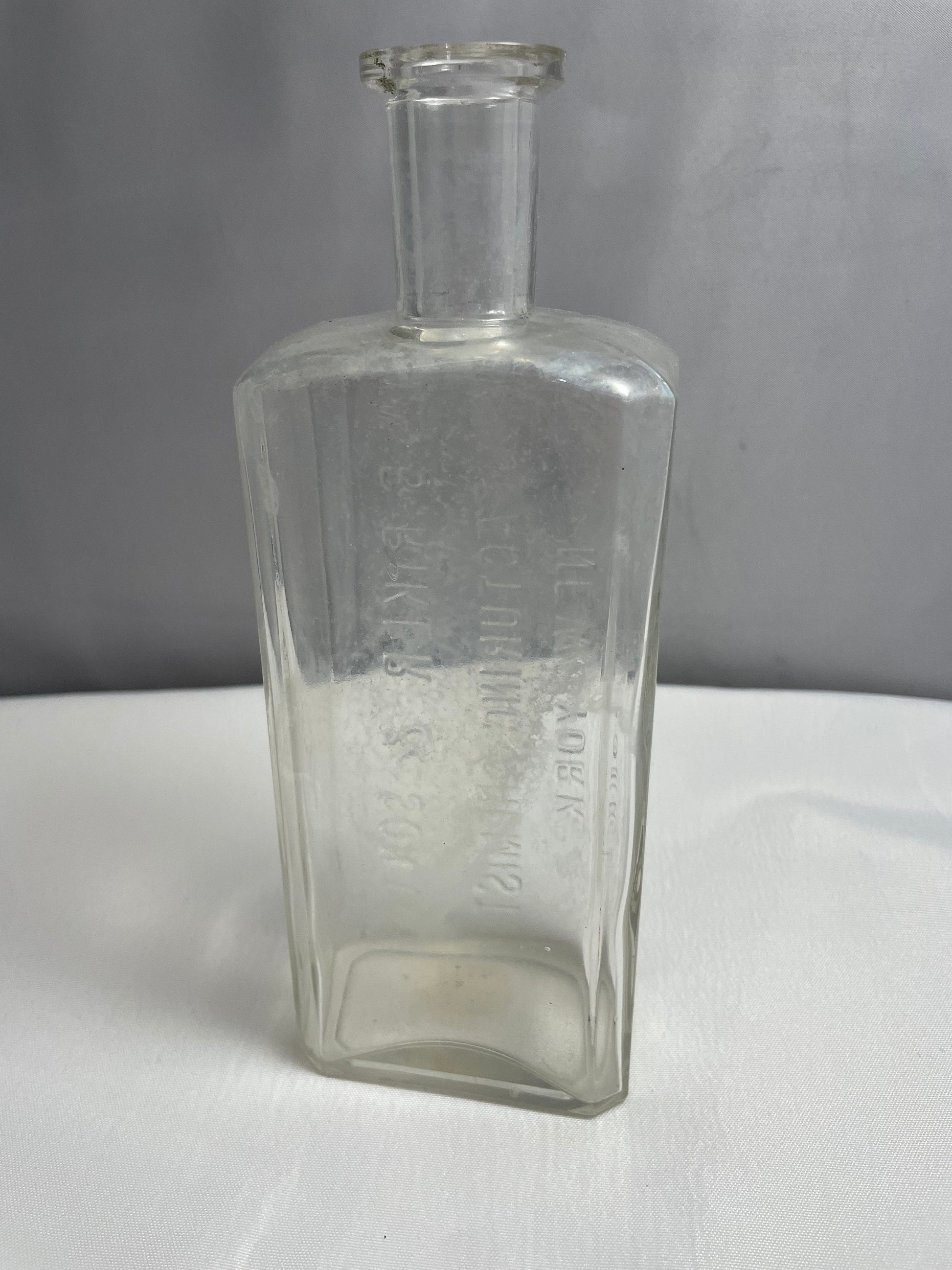 Vintage Clear Glass Bottle, WM B. River & Son CO. Manufacturing Chemists New York, Collectible Glass, Home Decor, Antique Glass, Late 1800's