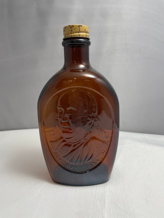 Vintage 1970's Benjamin Franklin Log Cabin Syrup Brown Glass Bottle, Collectible Glass, Home Decor, Vintage Kitchen Decor, Antiques