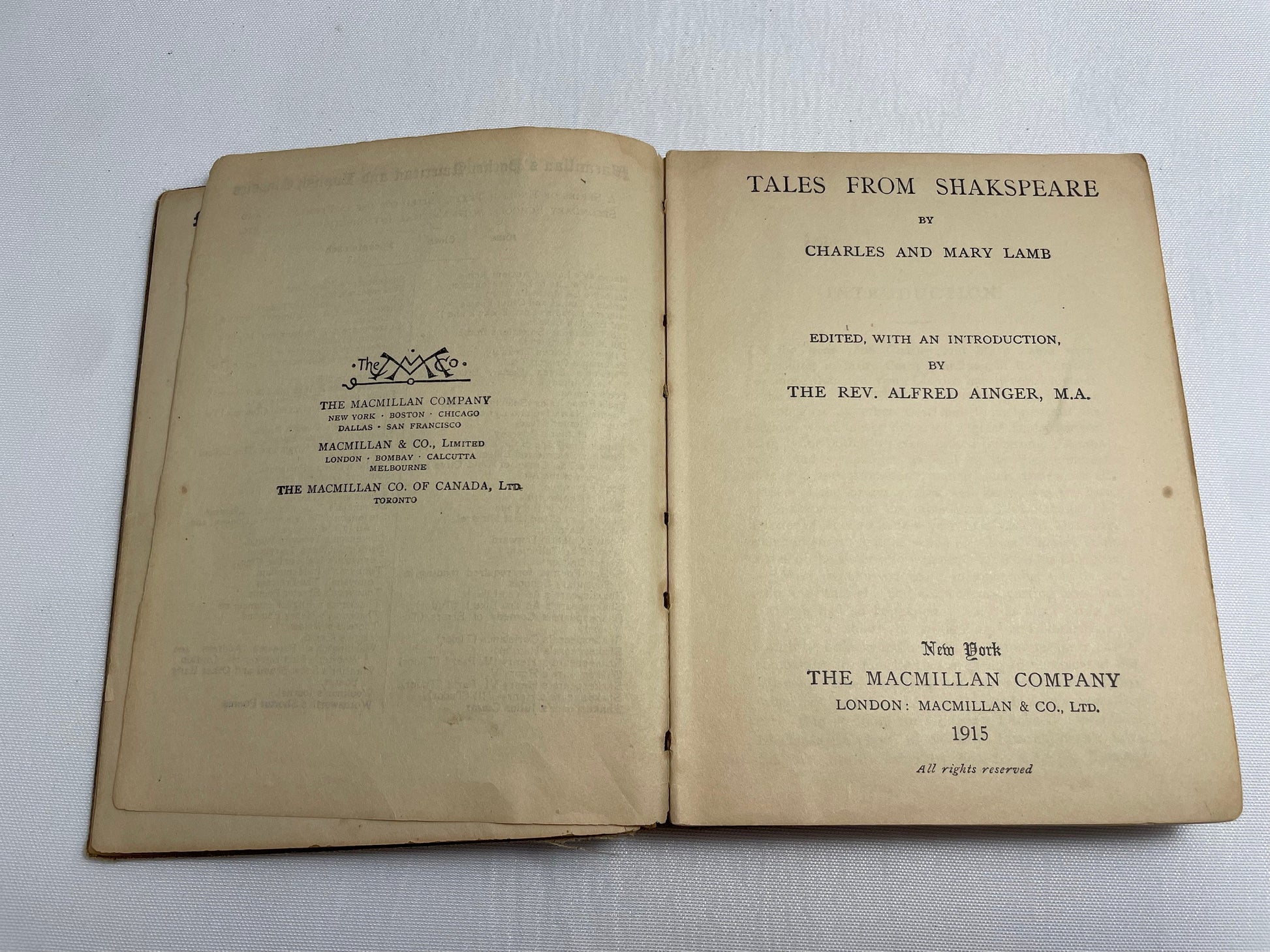 Lamb's Tales From Shakespeare Macmillan's Pocket Classics by Charles and Mary Lamb, Antique 1915 Edition, Vintage Collectible