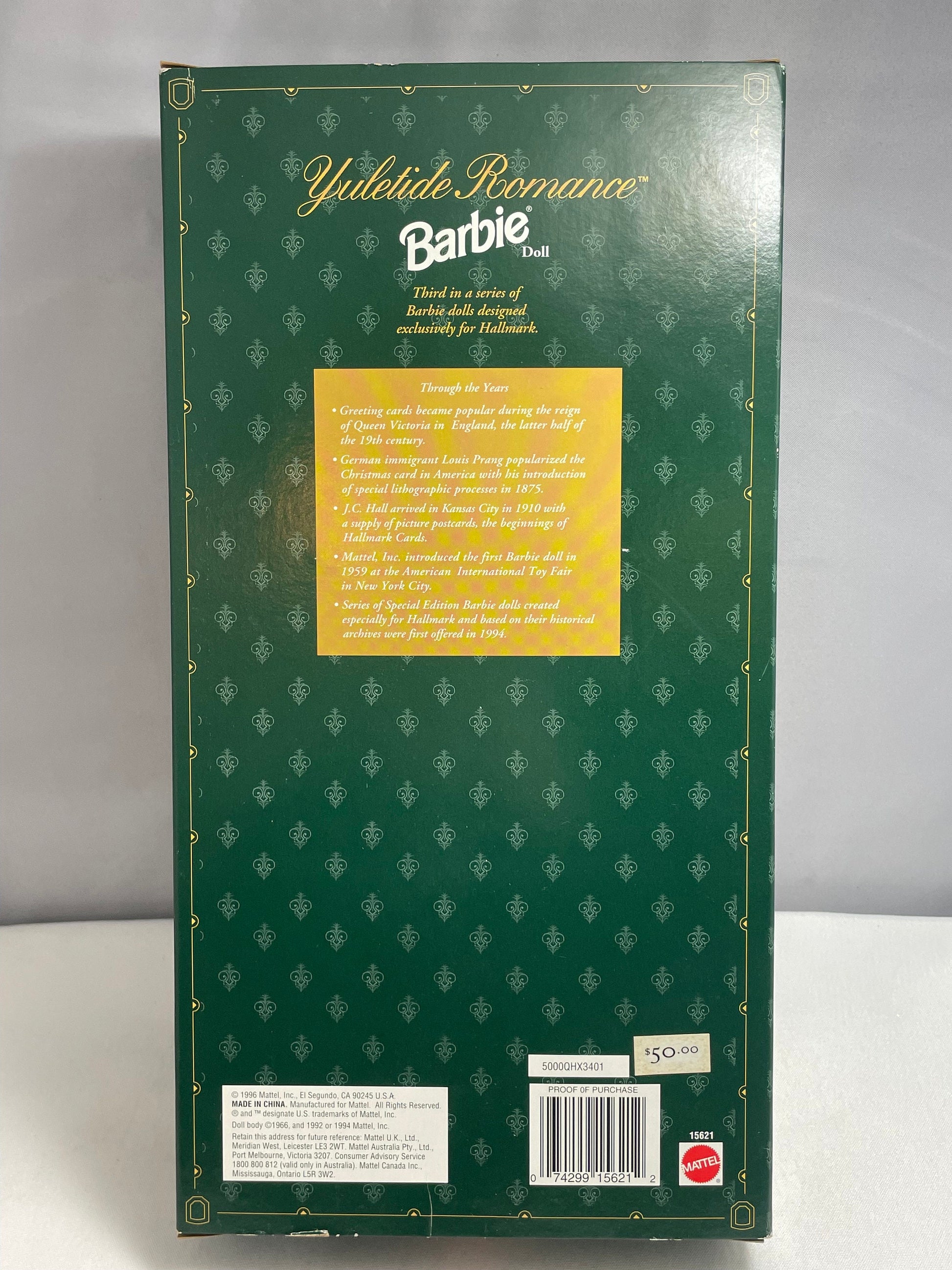 Yuletide Romance Barbie, Hallmark Special Edition, 1990's Collectible Barbies, Vintage Barbie Dolls, In Original Box