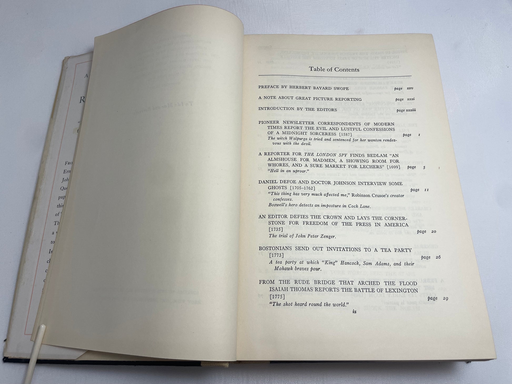 FIRST EDITION 1949- A Treasury Of Great Reporting "Literature under Pressure" from the Sixteenth Century to Our Own Time - Hardcover