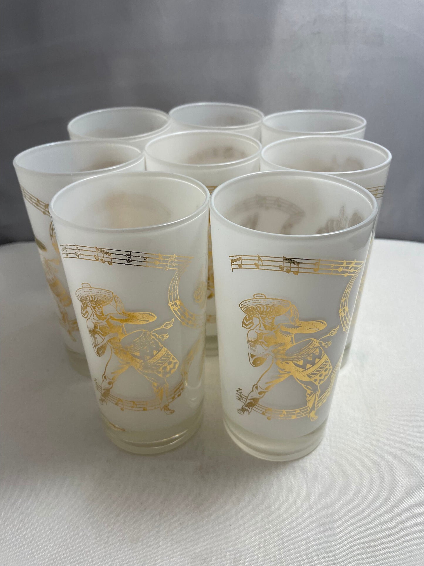 Vintage 1980's Gold & White Mid Century Highball Glasses, Set of 4 (4 sold in store), Kitchen Accessories, Home Decor, Glass Set, Barware