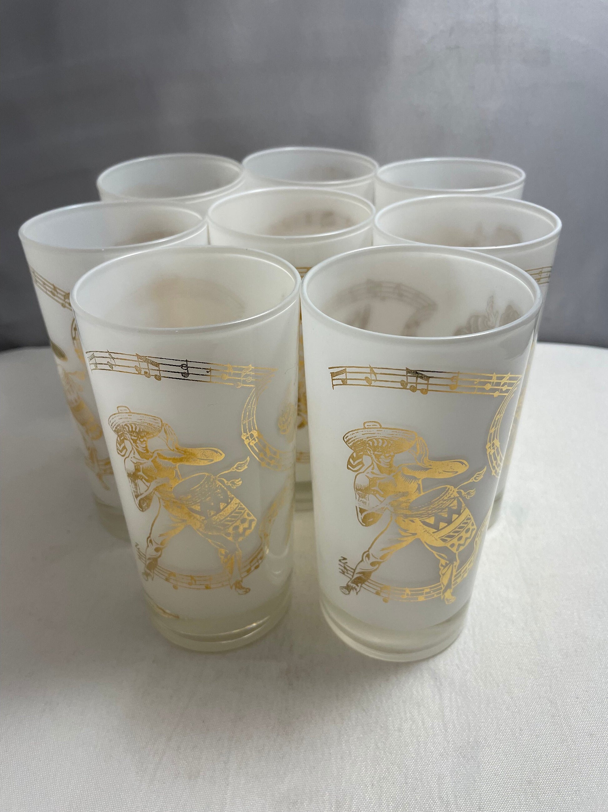 Vintage 1980's Gold & White Mid Century Highball Glasses, Set of 4 (4 sold in store), Kitchen Accessories, Home Decor, Glass Set, Barware