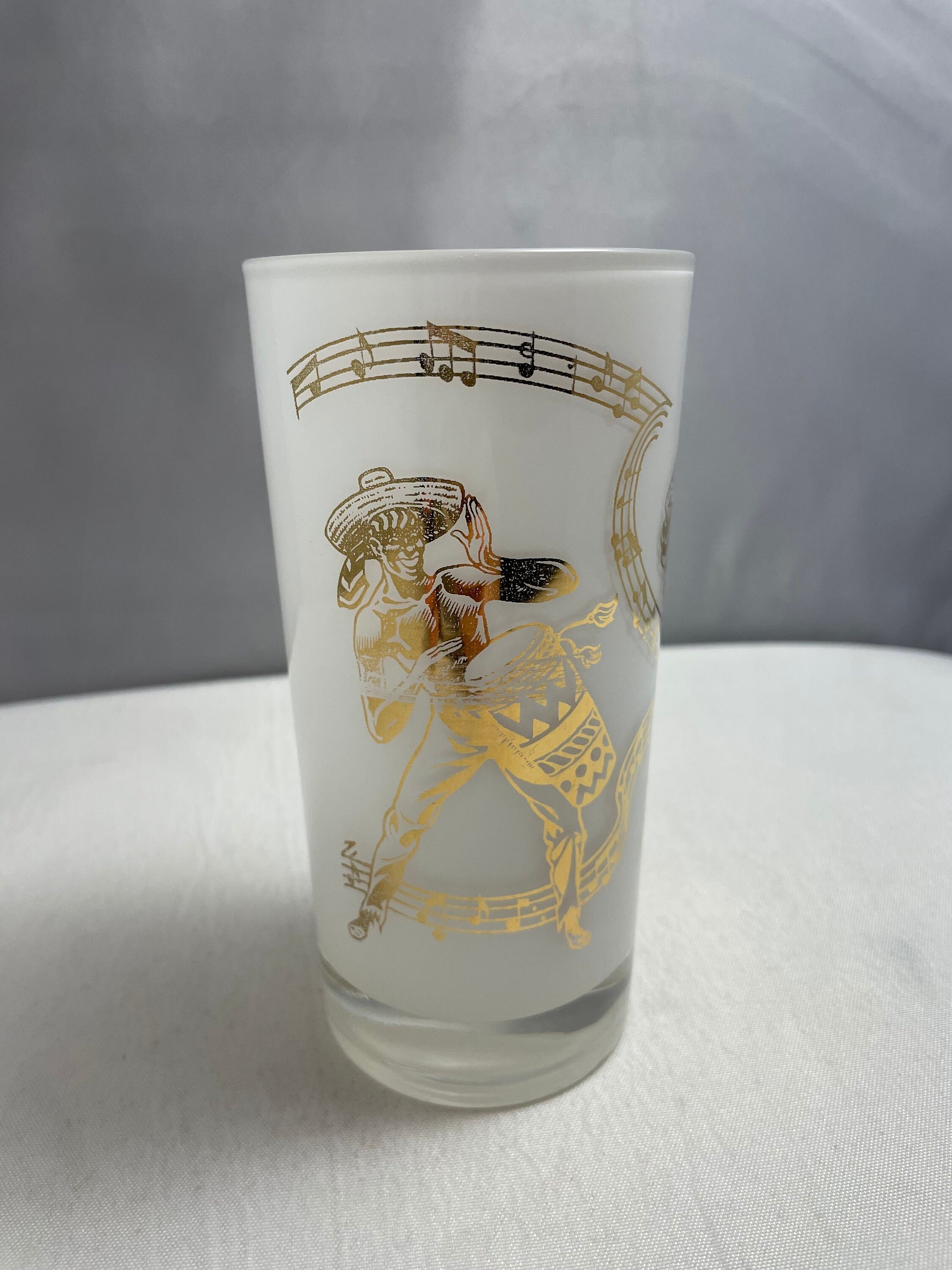 Vintage 1980's Gold & White Mid Century Highball Glasses, Set of 4 (4 sold in store), Kitchen Accessories, Home Decor, Glass Set, Barware
