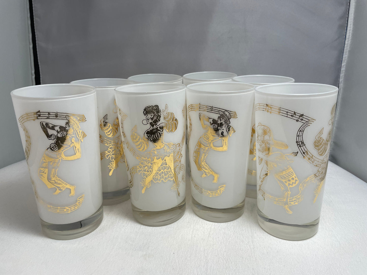 Vintage 1980's Gold & White Mid Century Highball Glasses, Set of 4 (4 sold in store), Kitchen Accessories, Home Decor, Glass Set, Barware