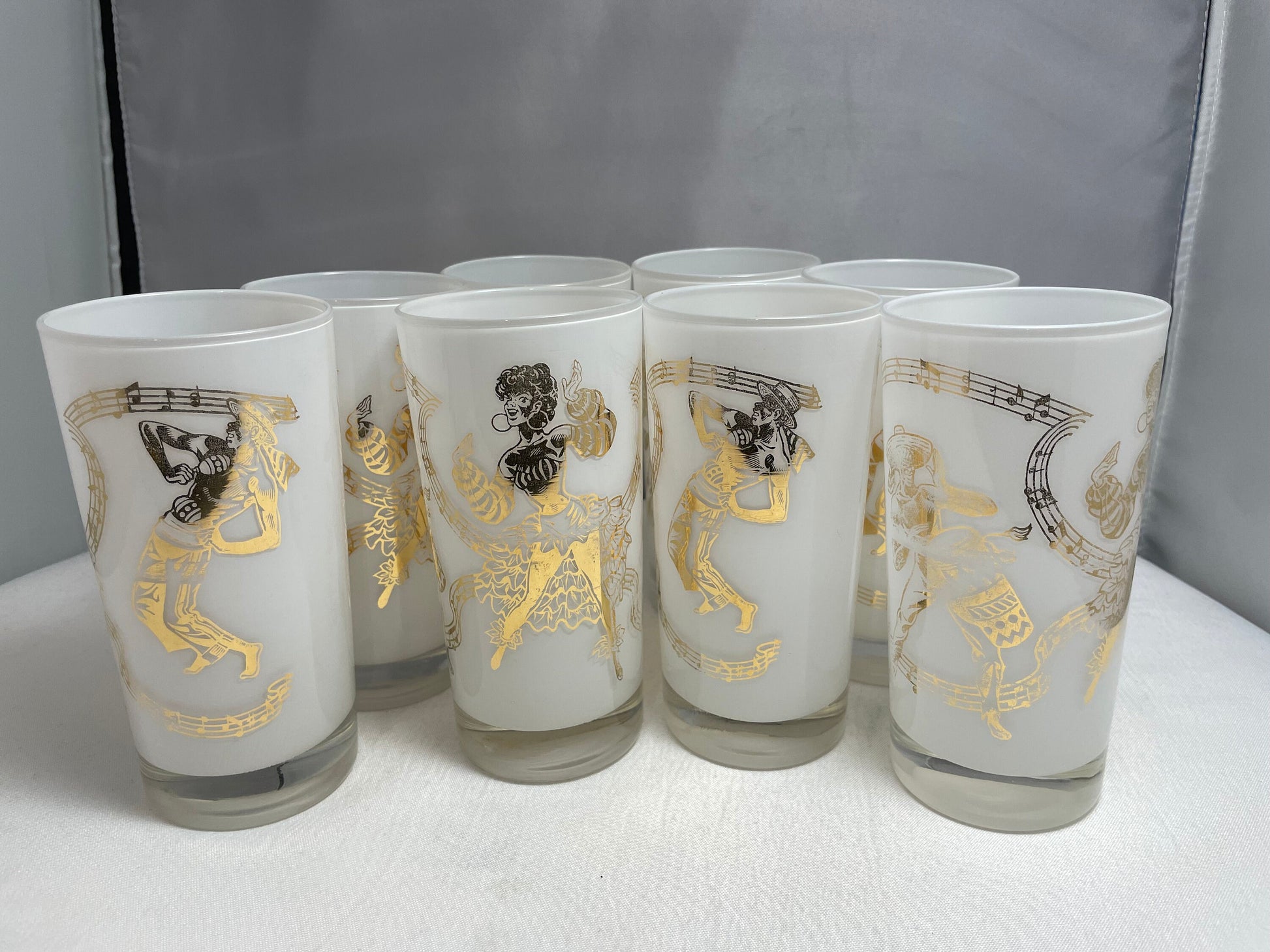 Vintage 1980's Gold & White Mid Century Highball Glasses, Set of 4 (4 sold in store), Kitchen Accessories, Home Decor, Glass Set, Barware