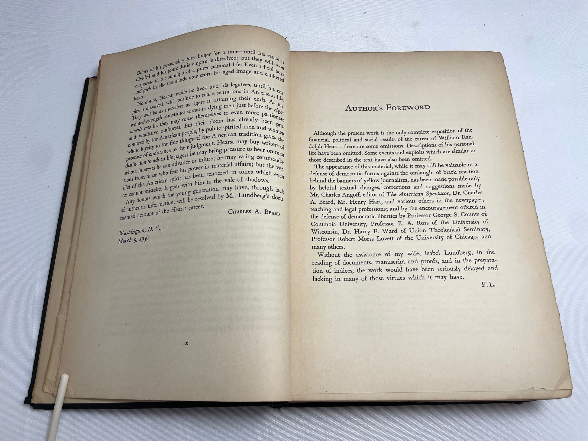 FIRST EDITION 1936 - Imperial Hearst A Social Biography by Ferdinand Lundberg with a Preface by Dr. Charles A. Beard - Hardcover