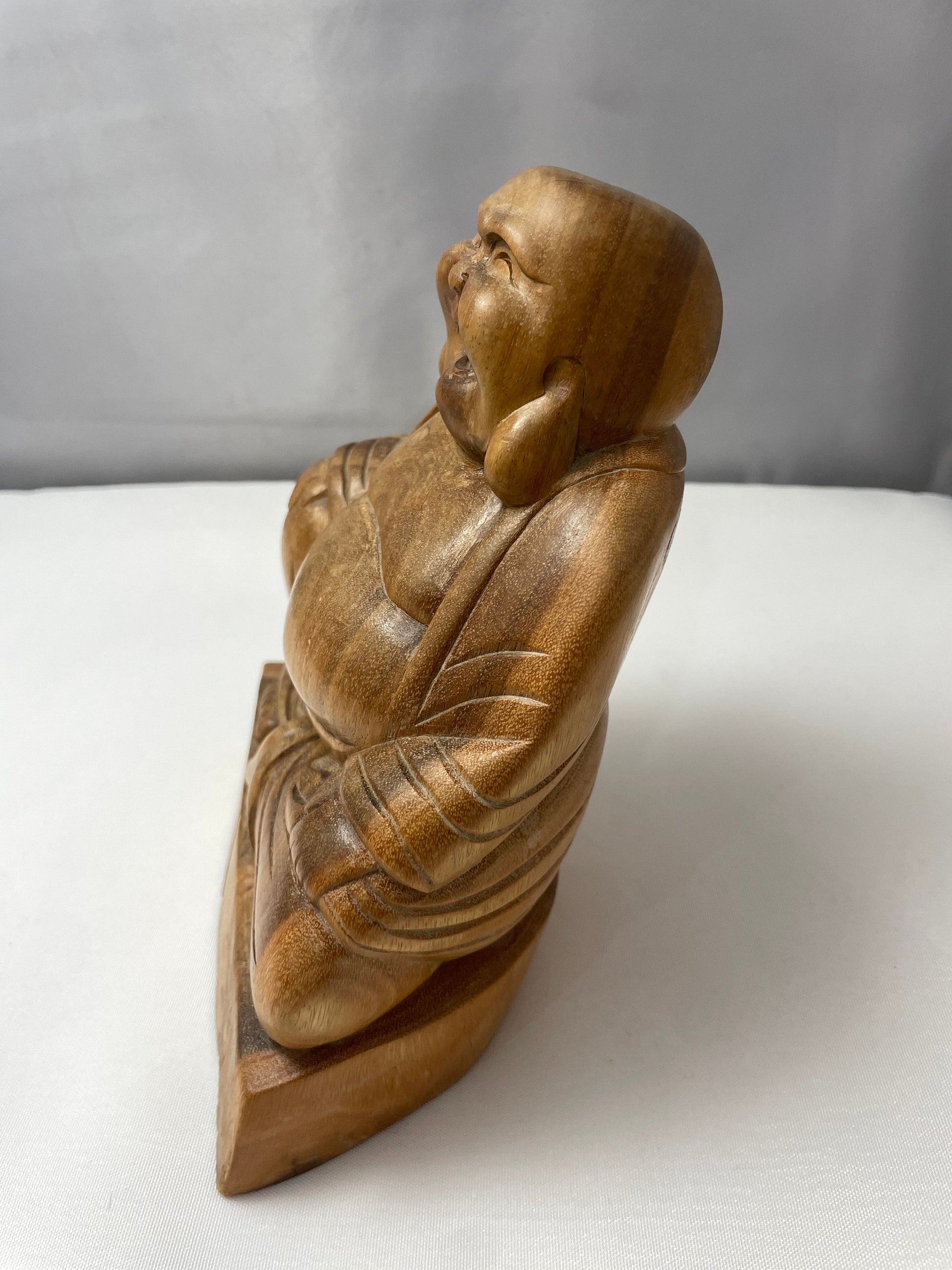 Bali Buddha Statue made of Coconut Wood - Vintage Carving - Smiling Happy Buddha Figurine - Made in Bali