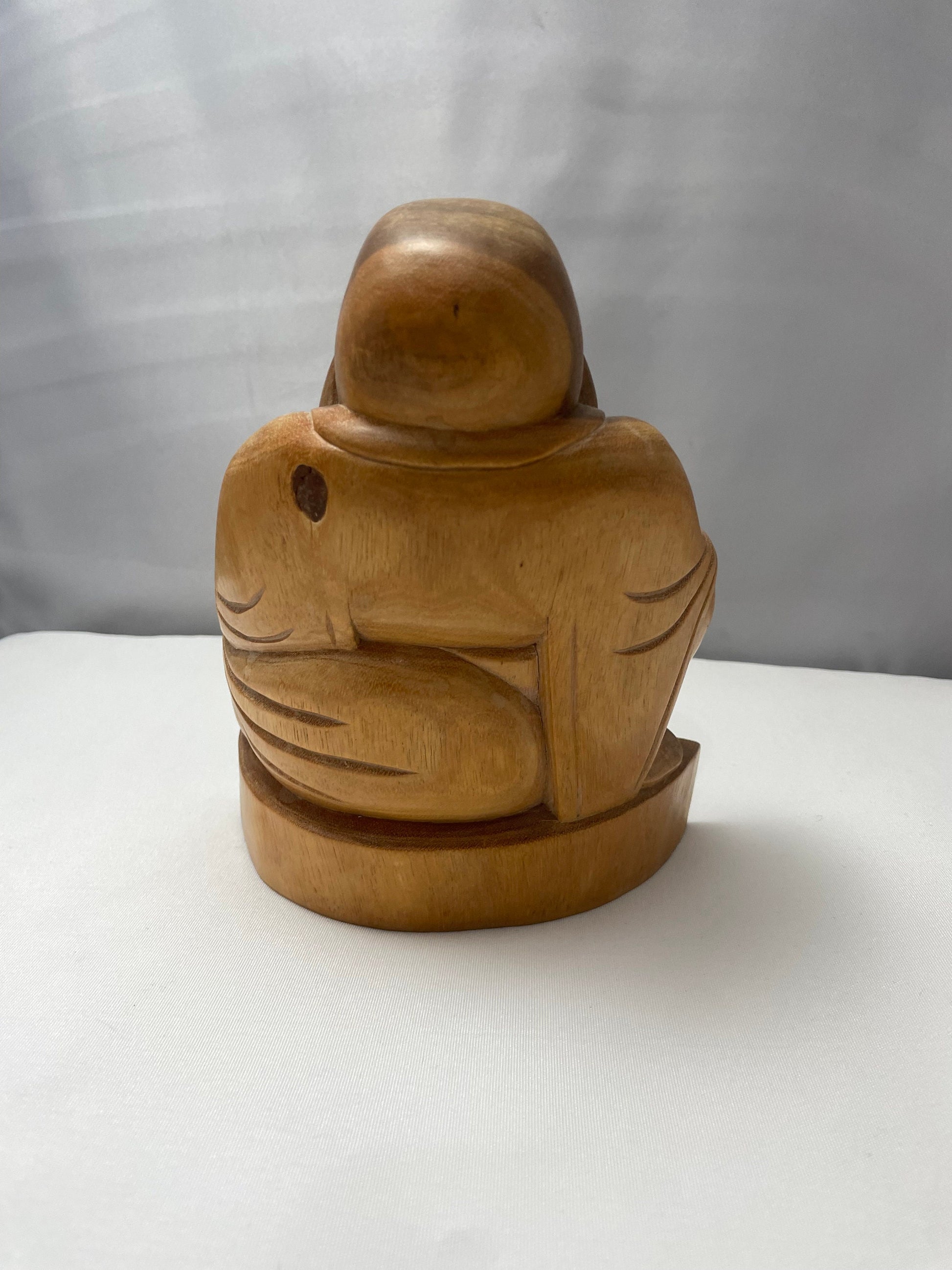 Bali Buddha Statue made of Coconut Wood - Vintage Carving - Smiling Happy Buddha Figurine - Made in Bali