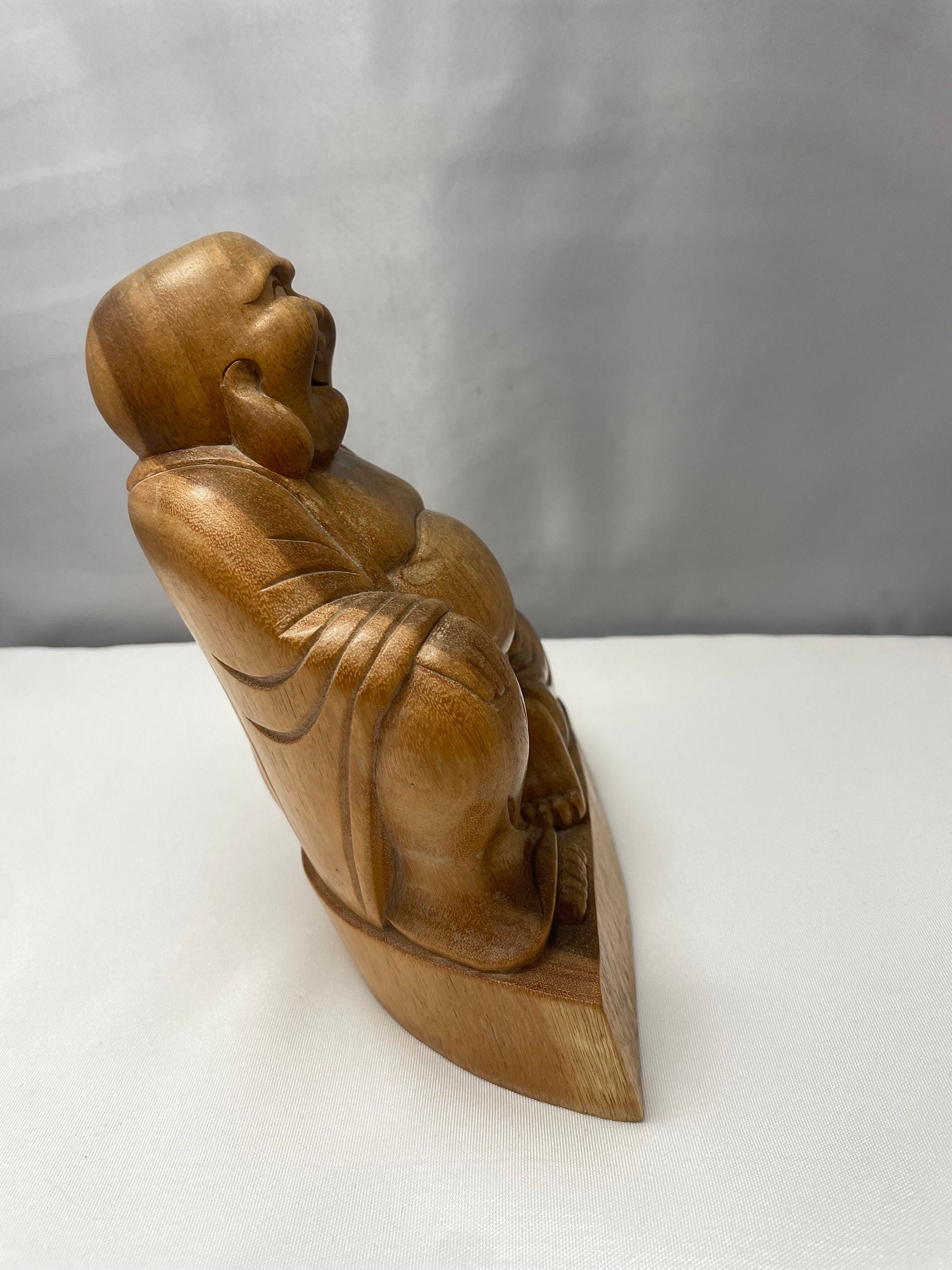 Bali Buddha Statue made of Coconut Wood - Vintage Carving - Smiling Happy Buddha Figurine - Made in Bali