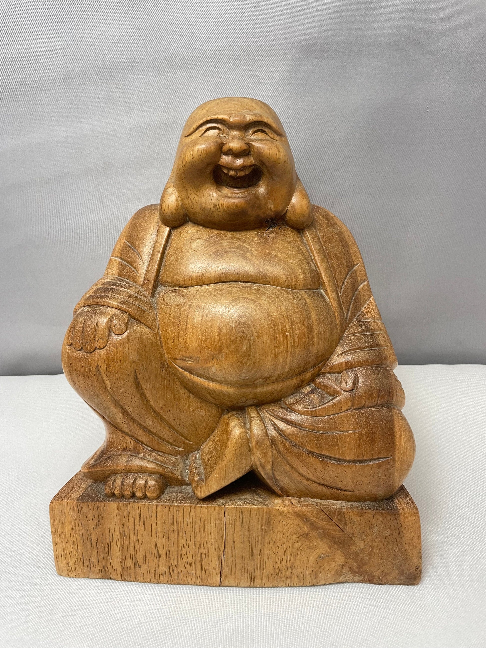 Bali Buddha Statue made of Coconut Wood - Vintage Carving - Smiling Happy Buddha Figurine - Made in Bali