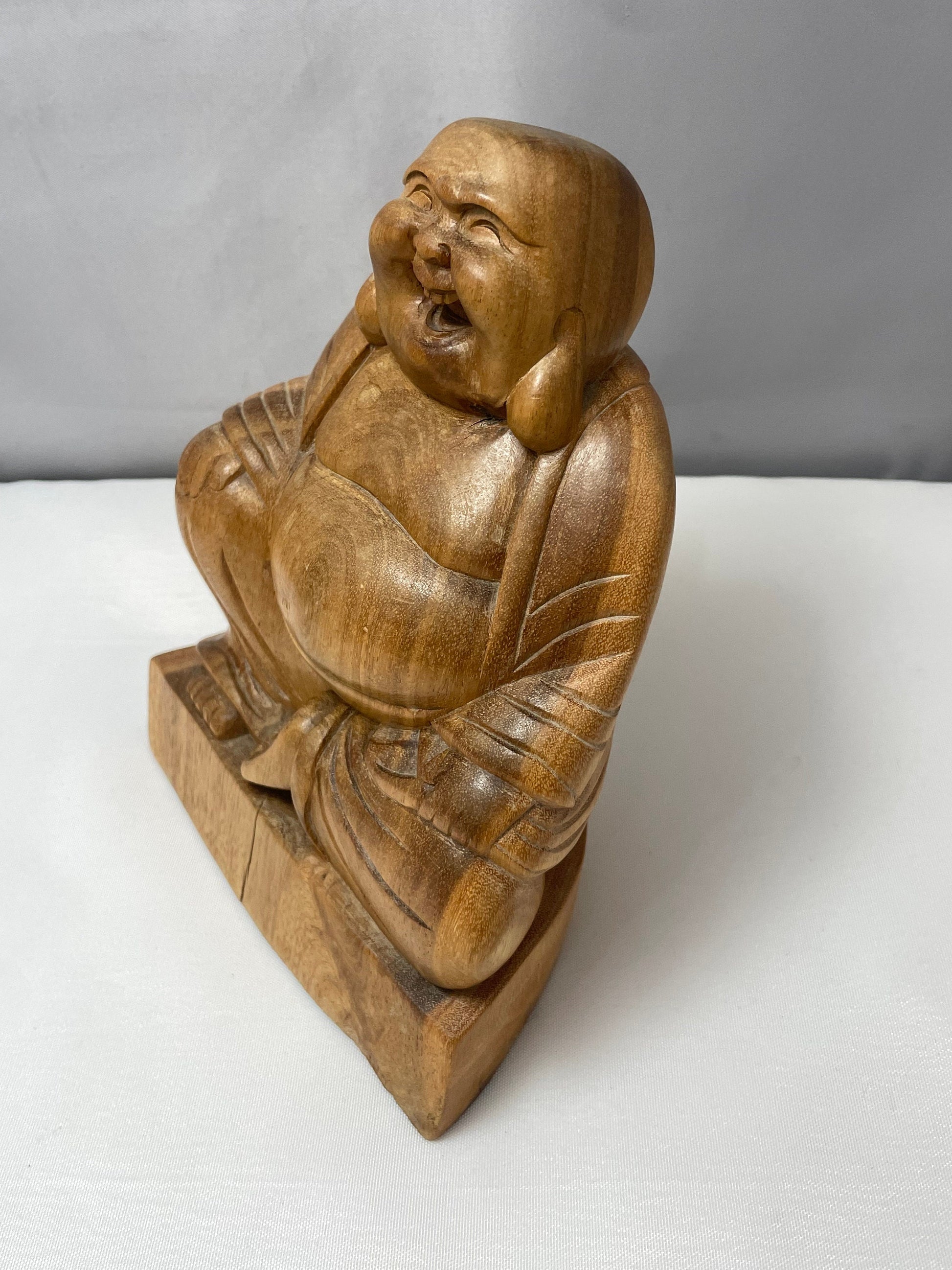 Bali Buddha Statue made of Coconut Wood - Vintage Carving - Smiling Happy Buddha Figurine - Made in Bali