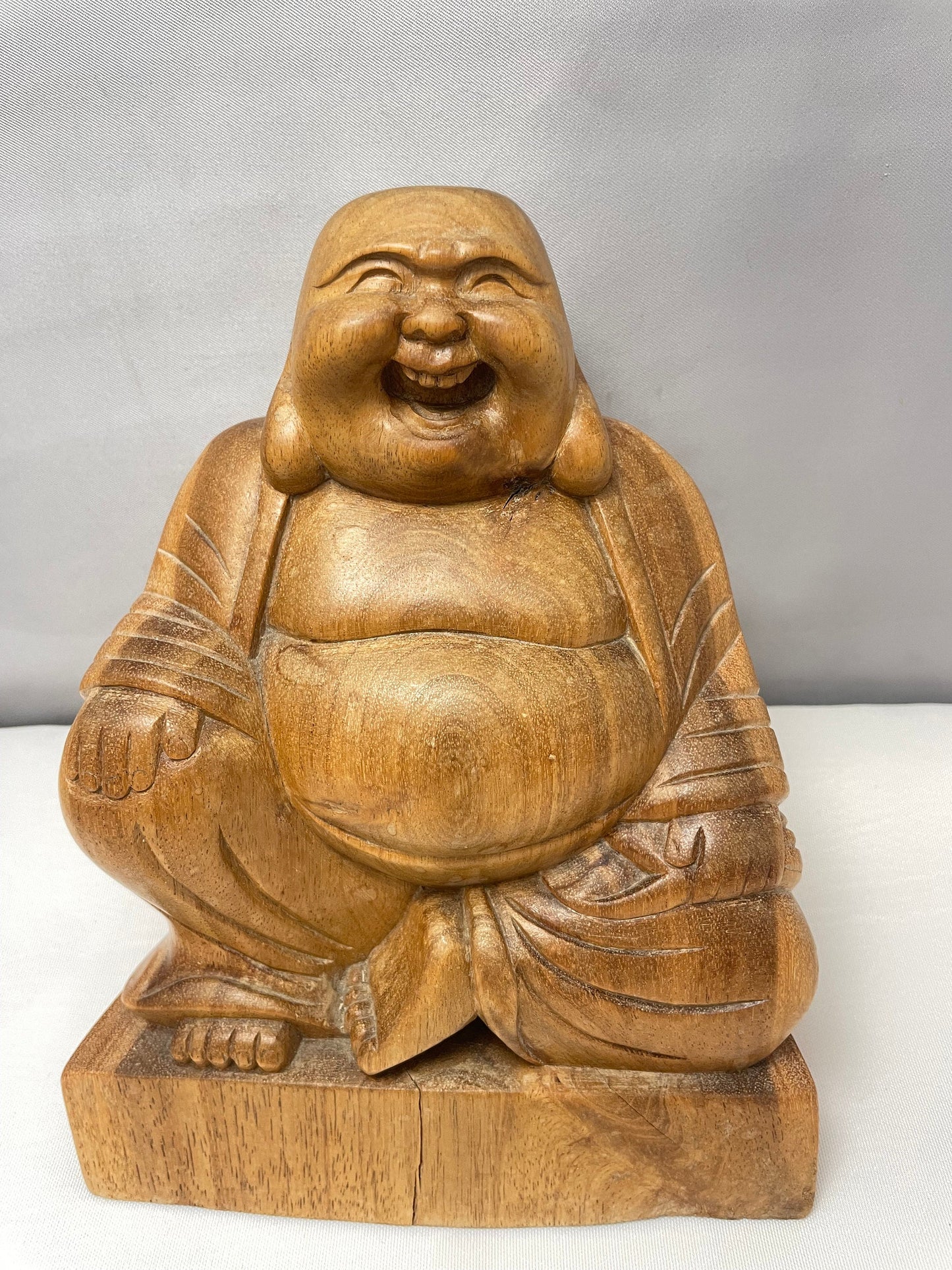 Bali Buddha Statue made of Coconut Wood - Vintage Carving - Smiling Happy Buddha Figurine - Made in Bali