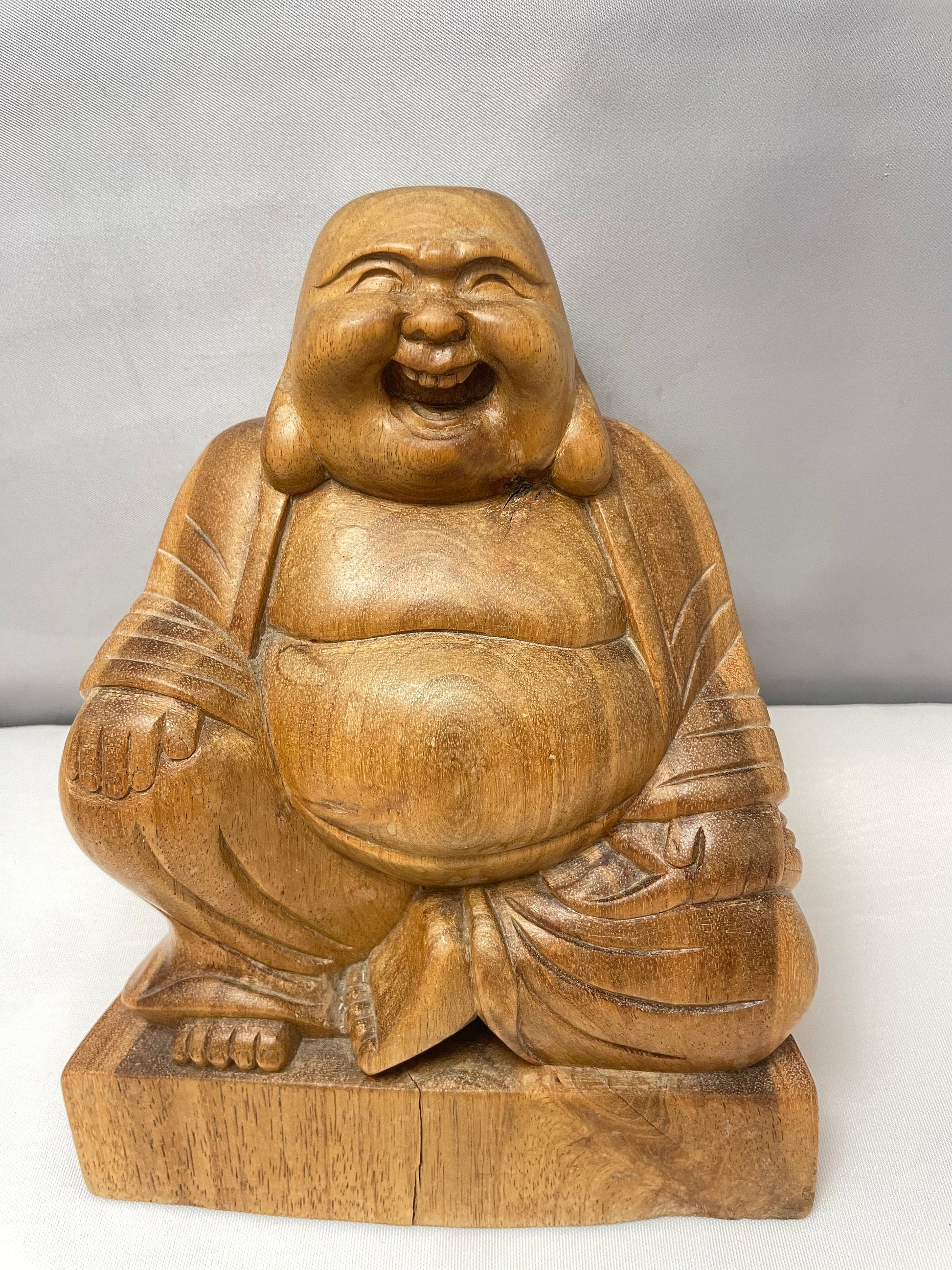 Bali Buddha Statue made of Coconut Wood - Vintage Carving - Smiling Happy Buddha Figurine - Made in Bali