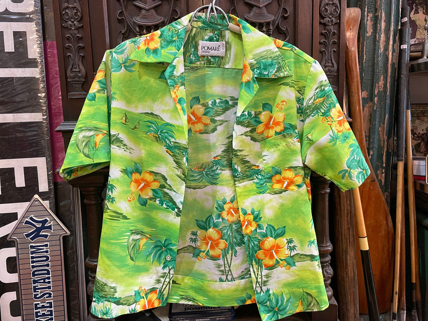 Vintage Pomare Tahiti Hawaiian Shirt Bright Colorful Hibiscus Print