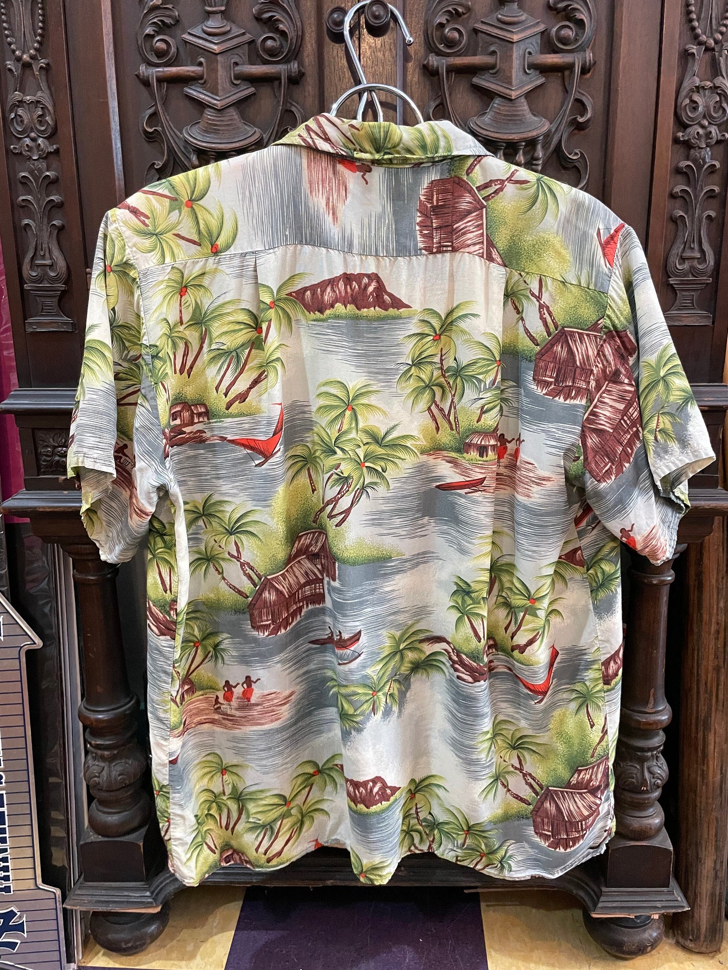 Vintage Hawaiian Shirt Aloha Sports Wear Hand Printed, Hawaiians, Palm Trees, Colorful Designs