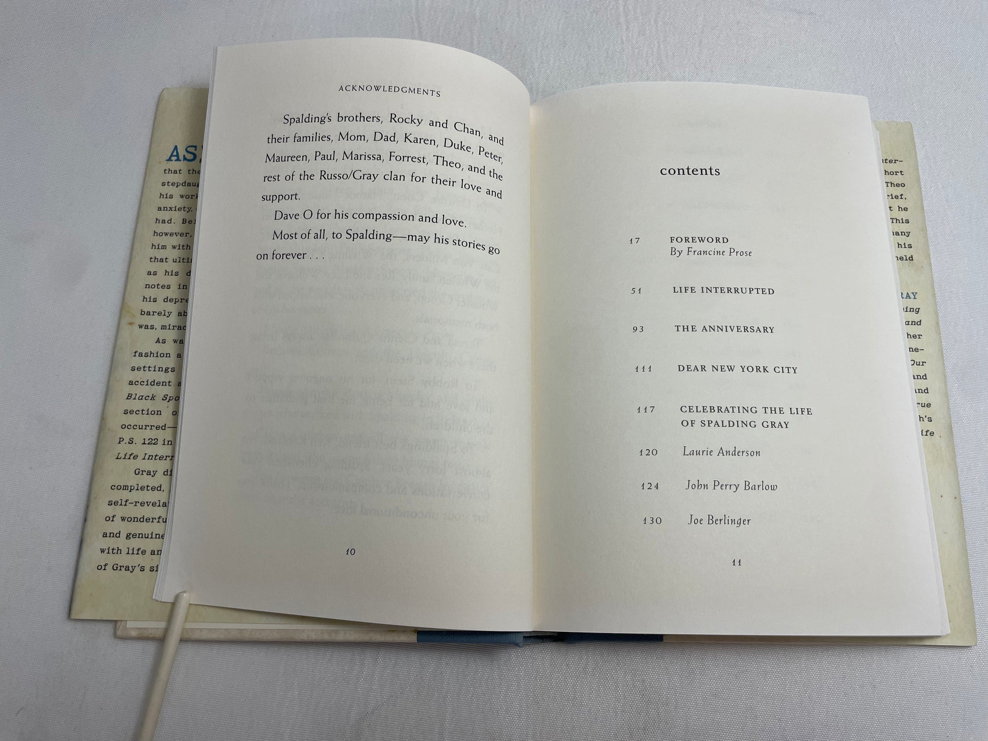 SIGNED COPY Life Interrupted The Unfinished Monologue Spalding Gray Foreword by Francine Prose, Biography, Autobiographical Monologues